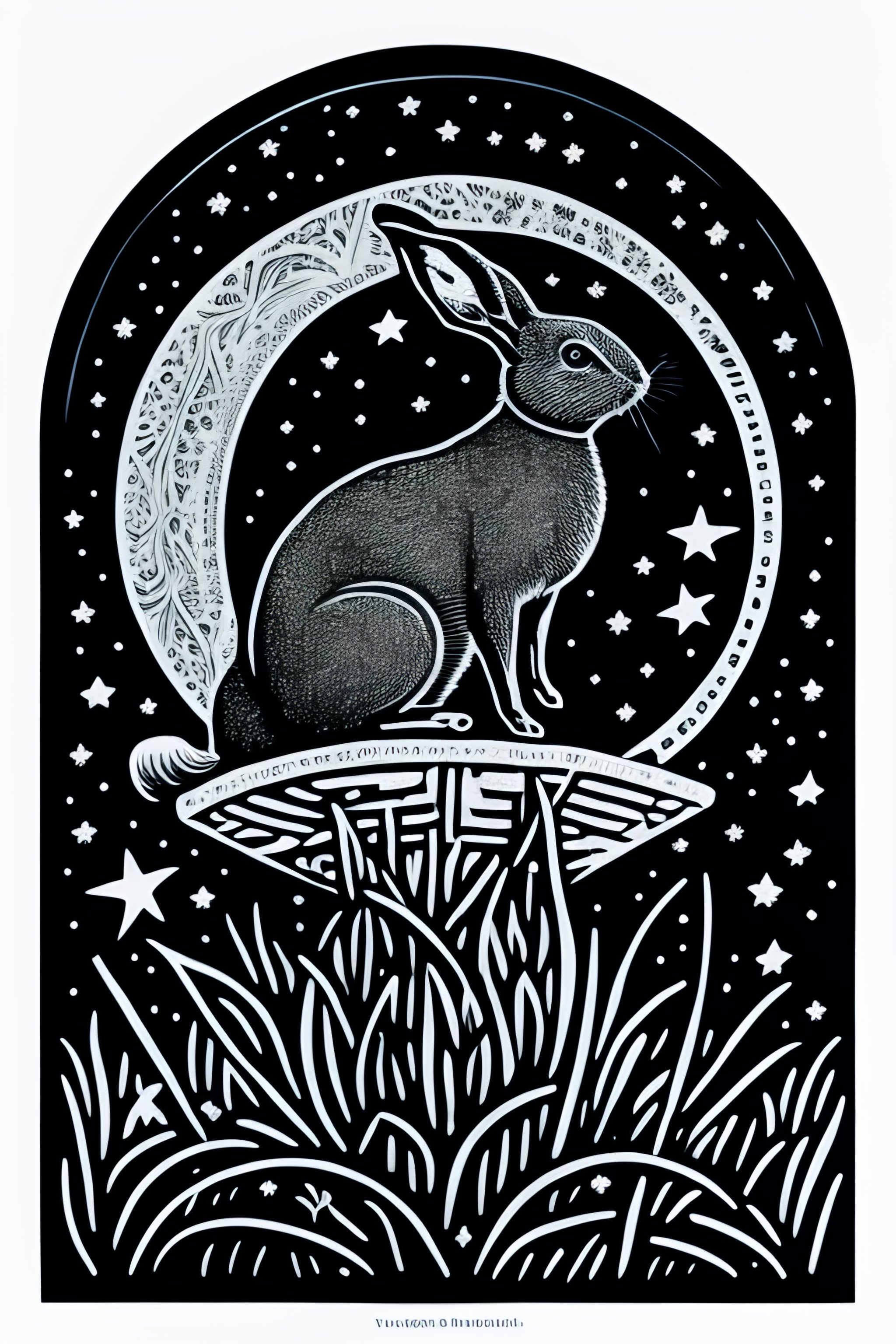 Lexica - Linocut of rabbit in the moon, Viking-style, award winning