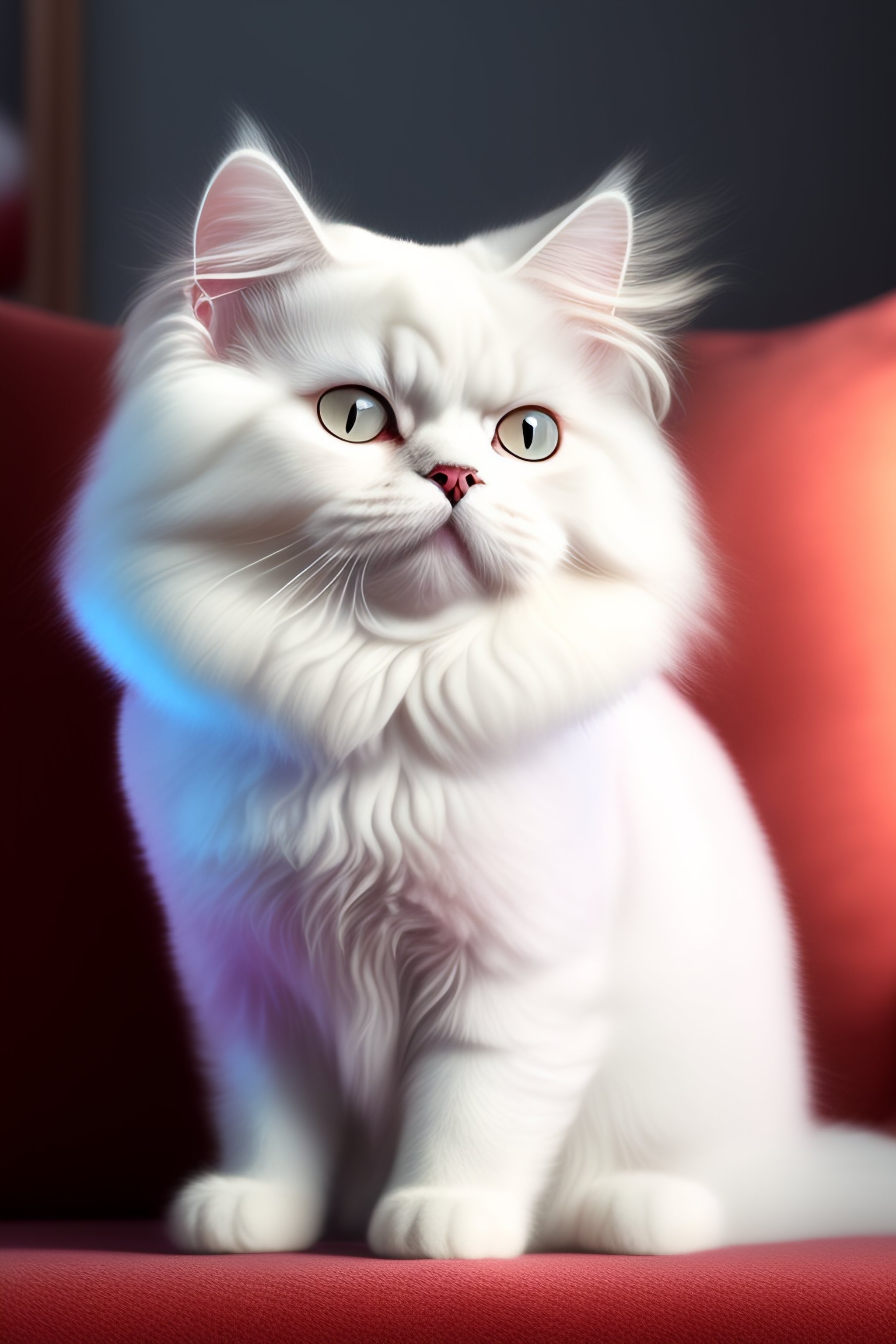 Lexica - A 5 kg white persian cat staring and smiling at you, with text ...