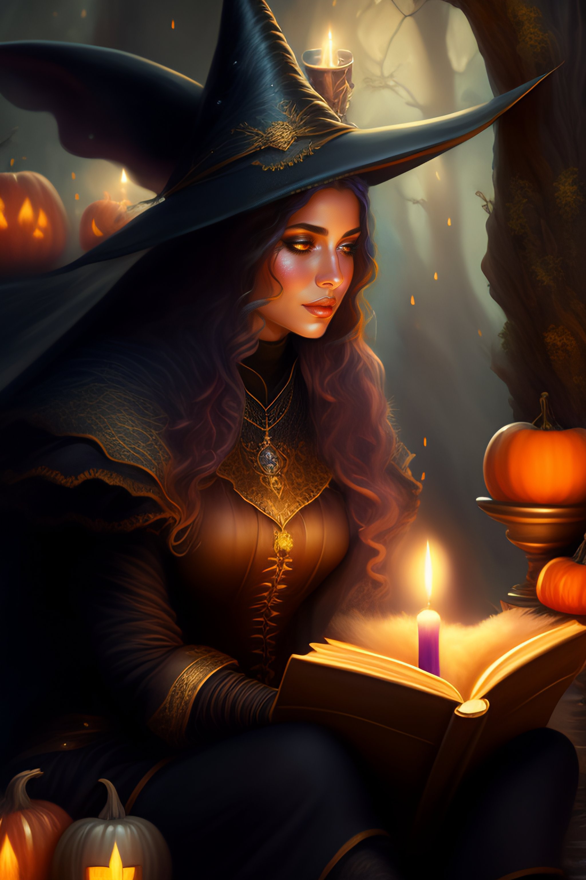 Lexica A Beautiful Witch Sitting On The Floor Reading A Book Fantasy Art Black Witch Hat
