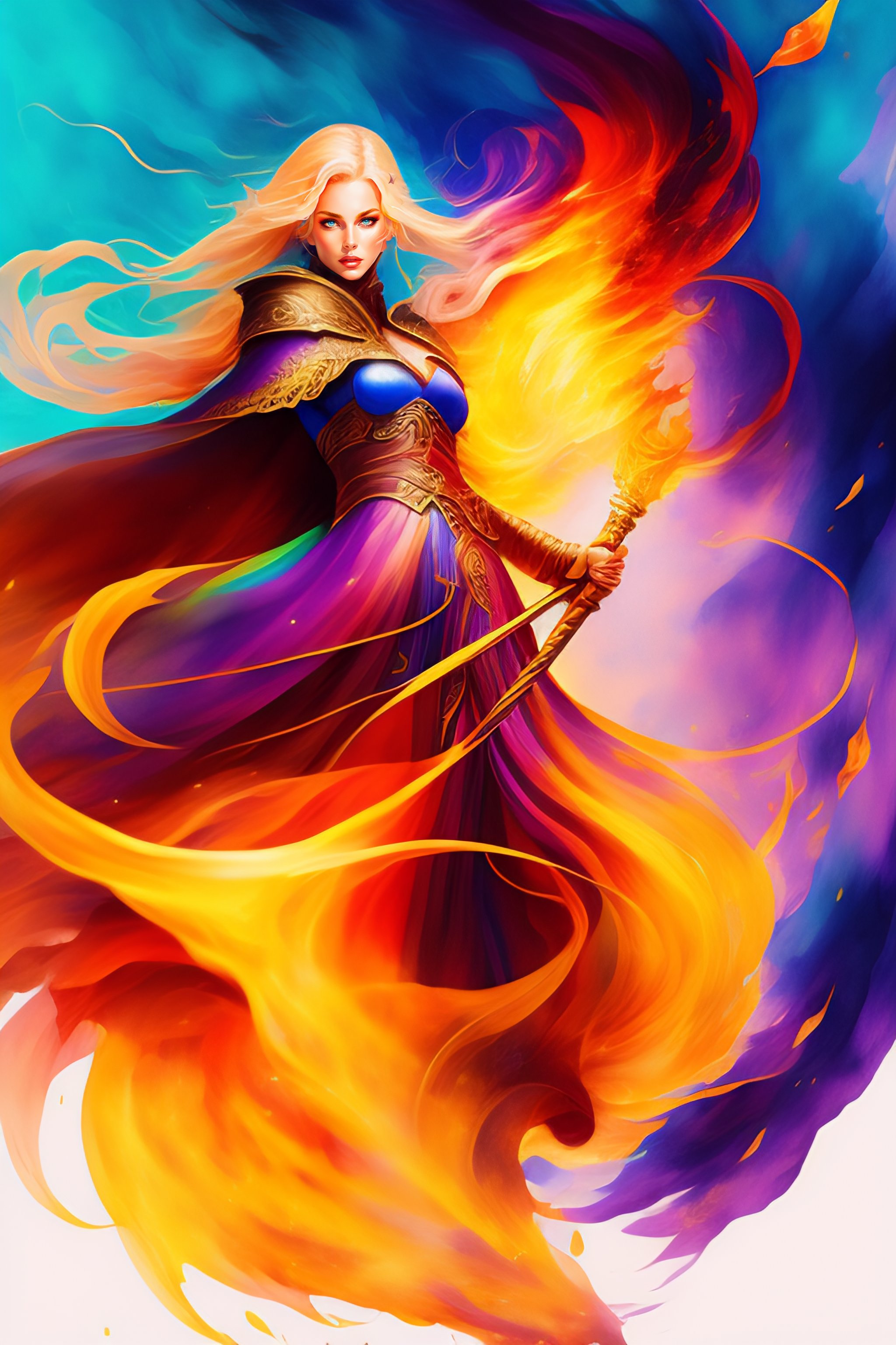 Lexica - Watercolor style, beautiful blond witch fighting deamon ...