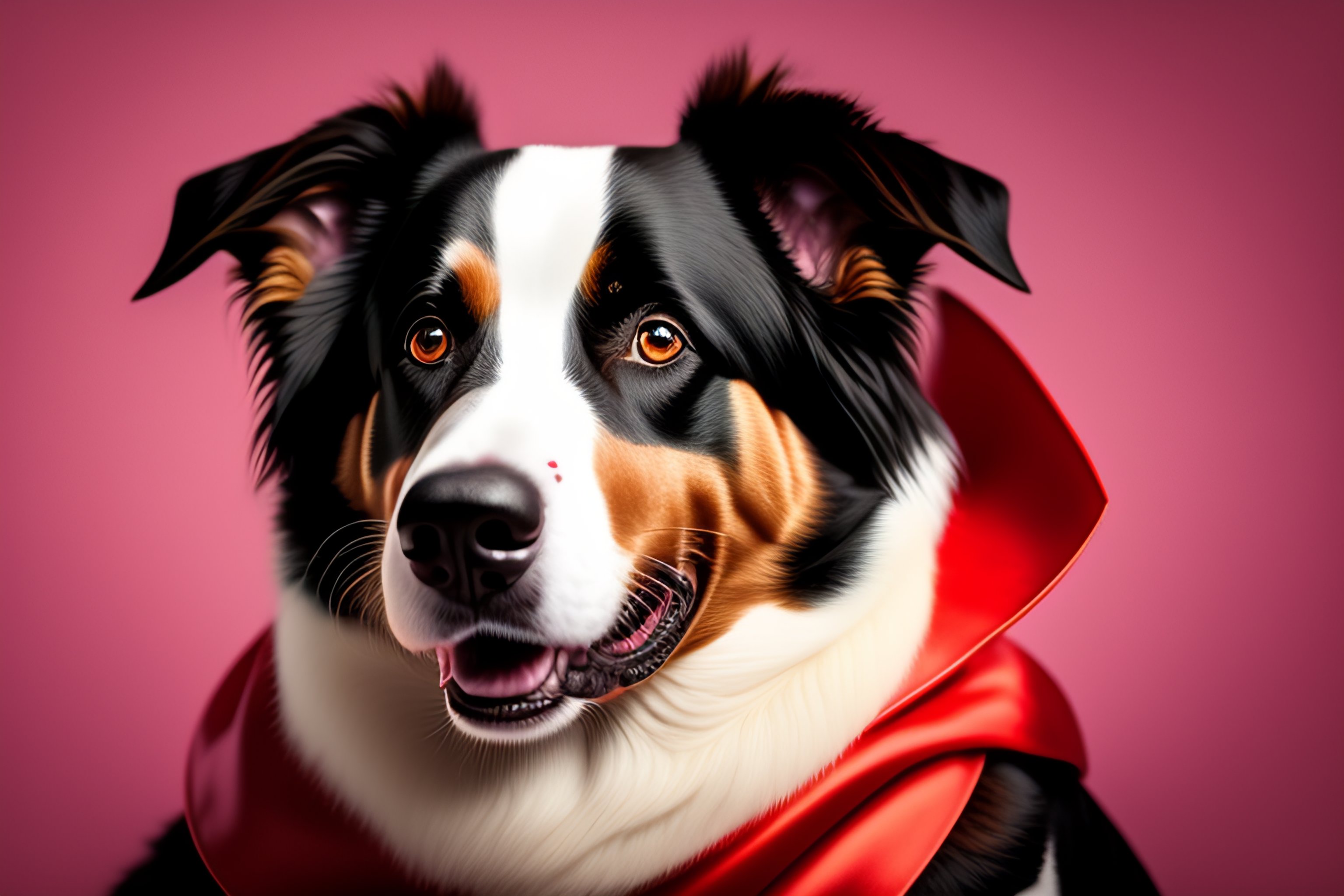 Funny Studio Portrait Of Cute Smiling Dog Border Collie In Superhero Costume  Isolated On White Background Puppy Wearing Red Super Hero Mask In Carnival  Or Halloween Justice Help Strenght Concept Stock Photo 