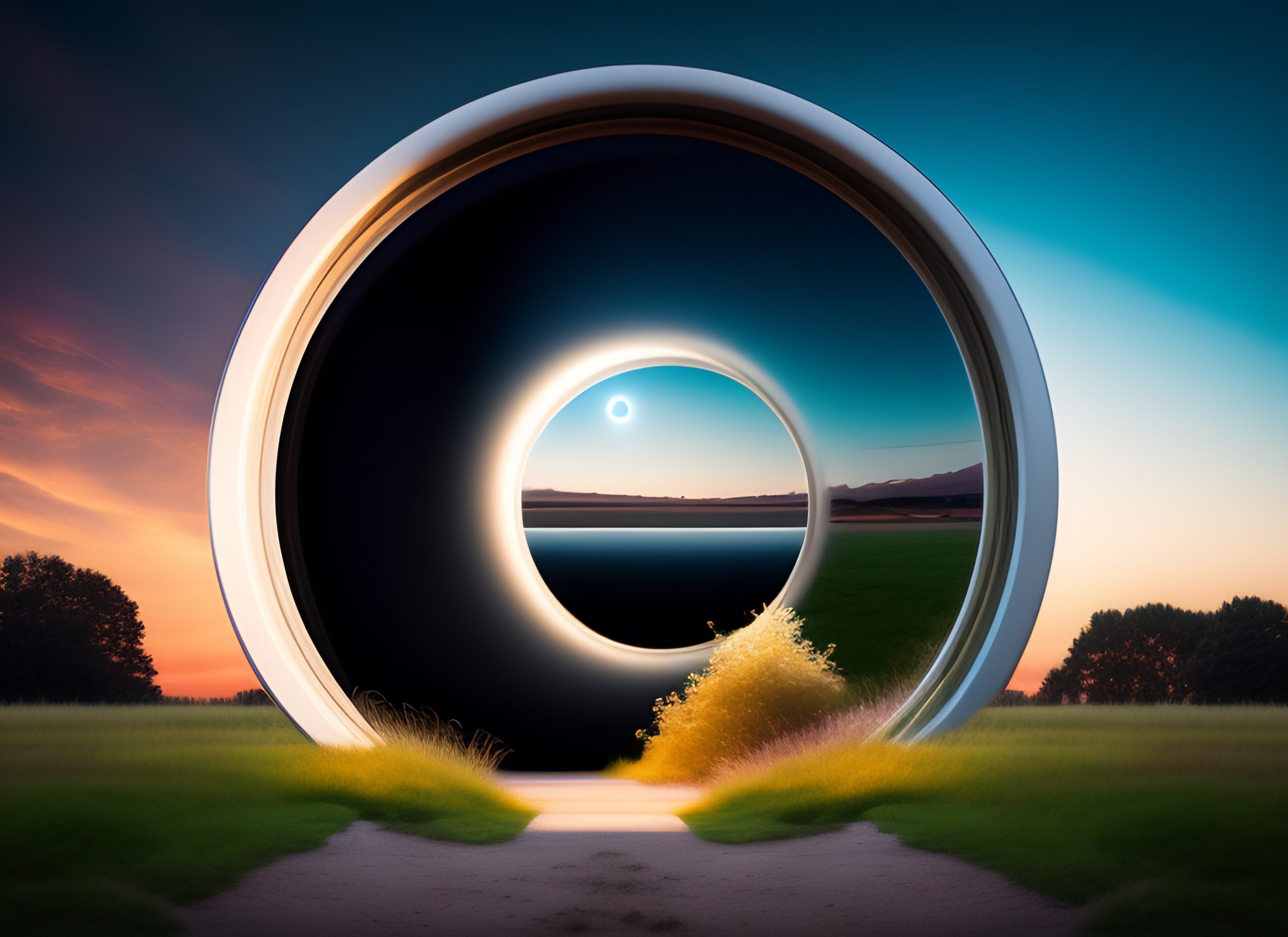 Lexica - Cinematic singularity bridge to another dimension, through a  spherical wormhole portal in the back yard