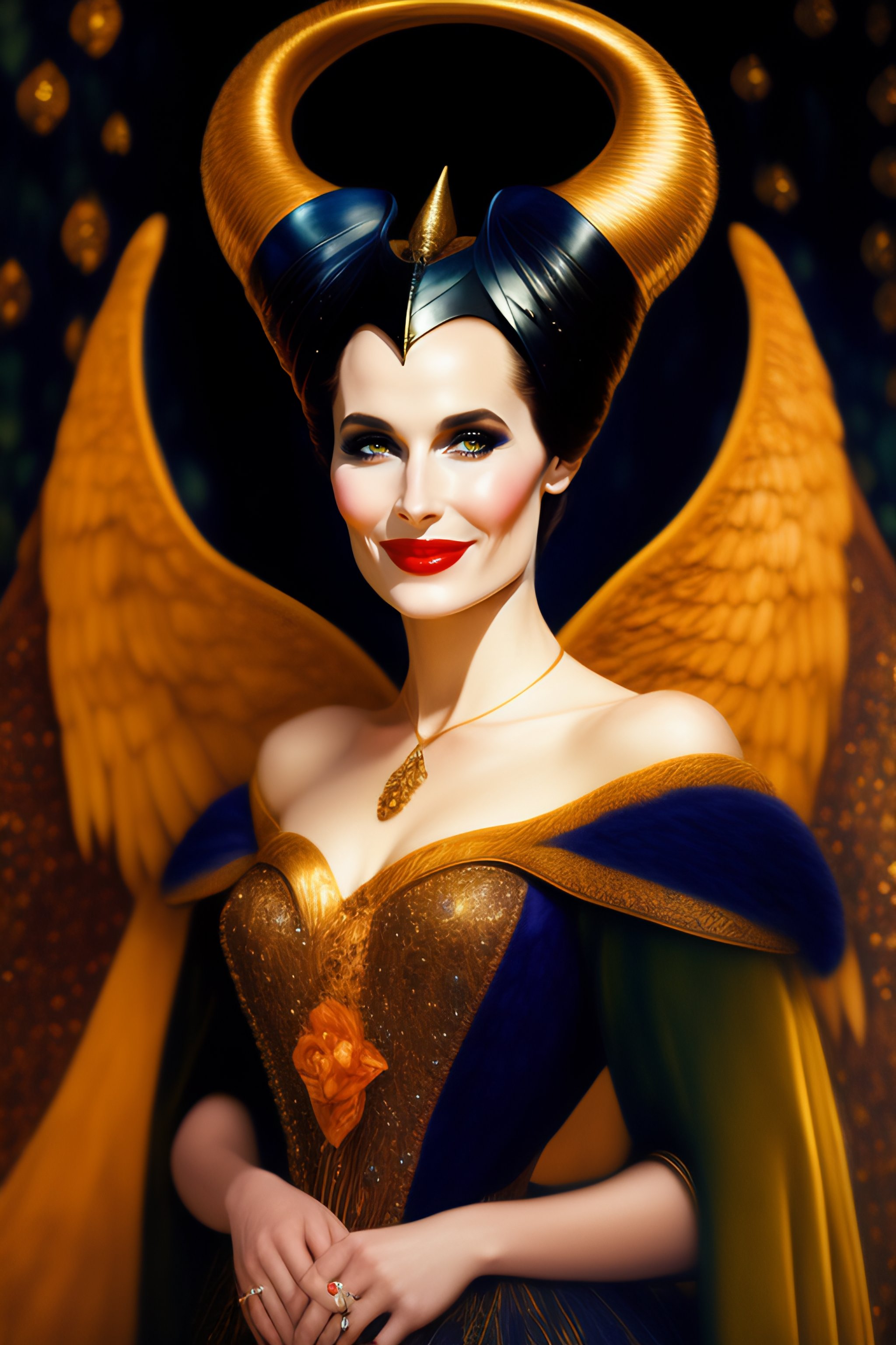 Lexica - Maleficent making bad character smile,by Gustav Klimt