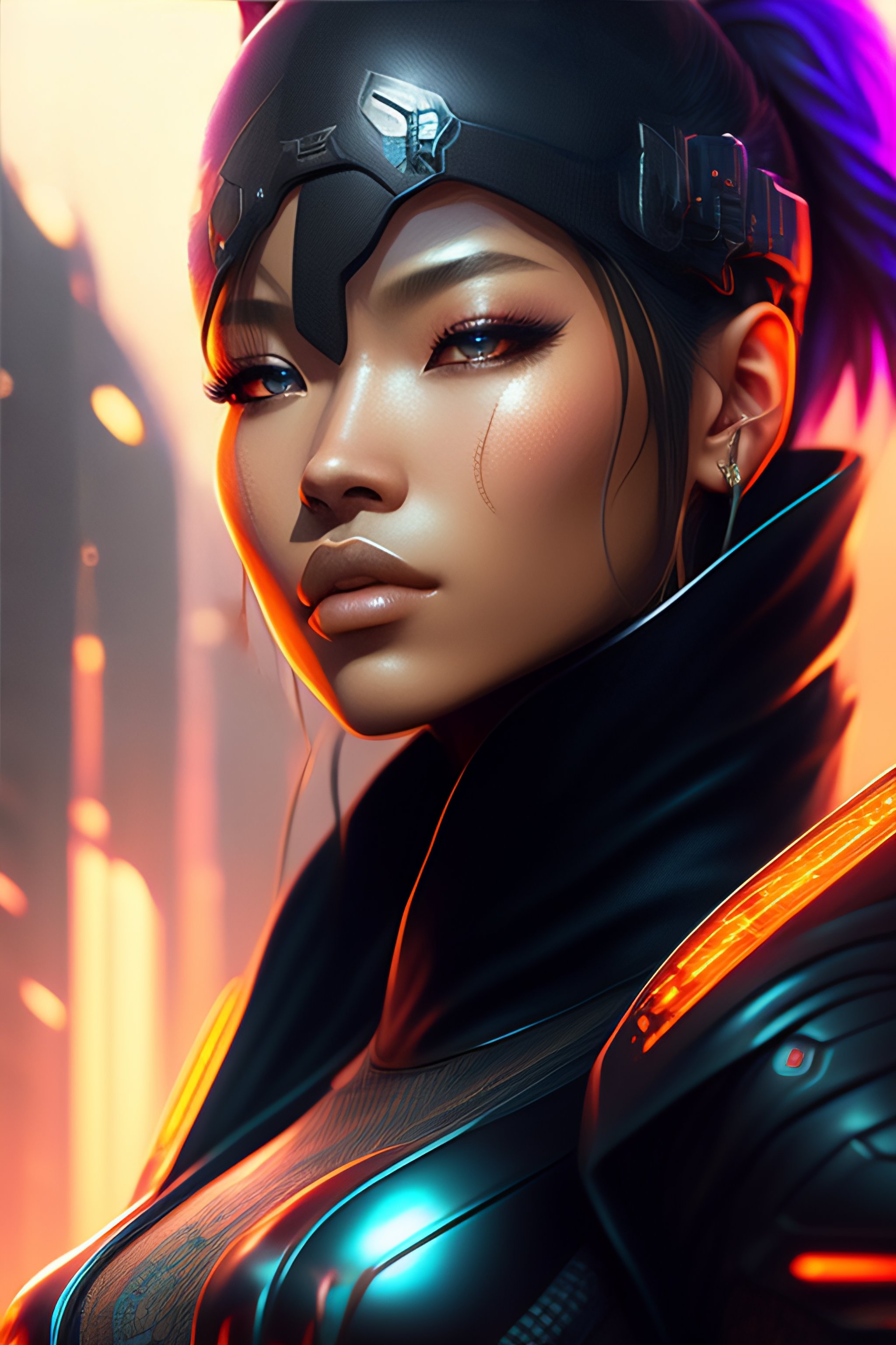 Lexica - Left facing,Portrait, cyberpunk, black cyborg ninja, third ...