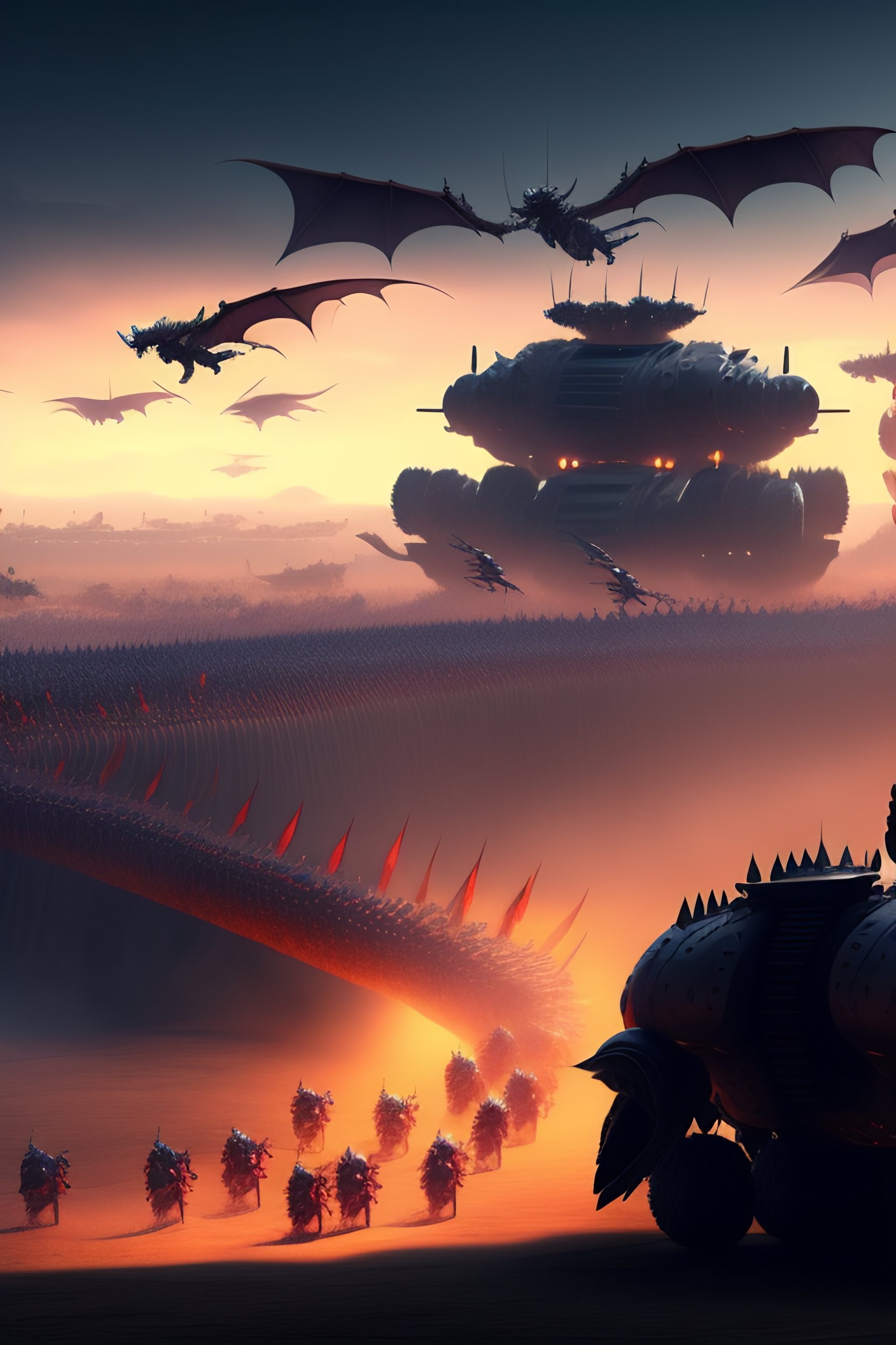 Lexica - An army of Dragons battling against an army of robots