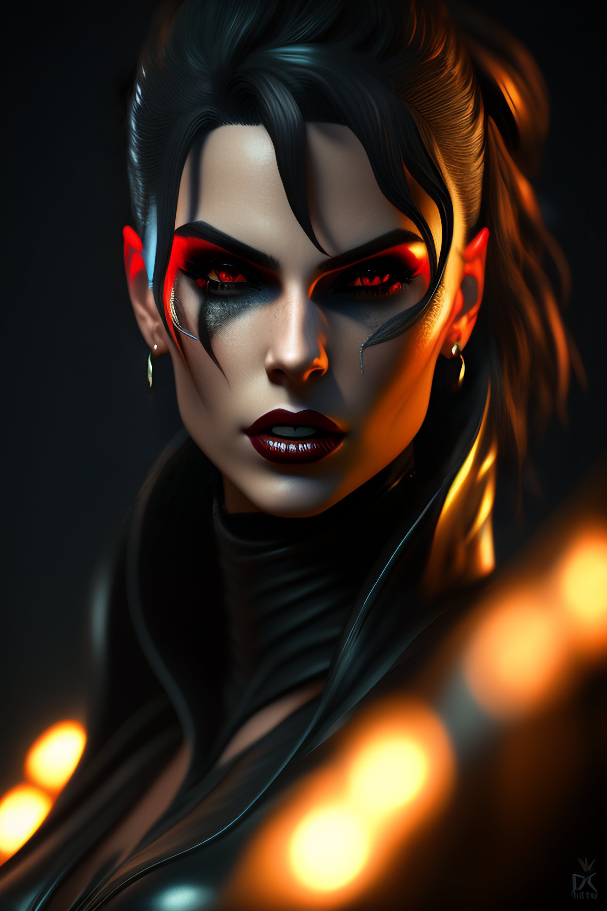 Lexica - A cyberpunk vampiric girl made with black stone and lights ...