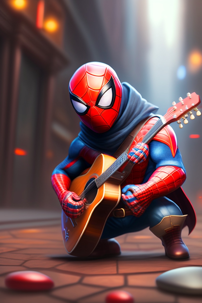 Lexica - Spiderman playing guitar, fantasy, surrealism, super cute ...