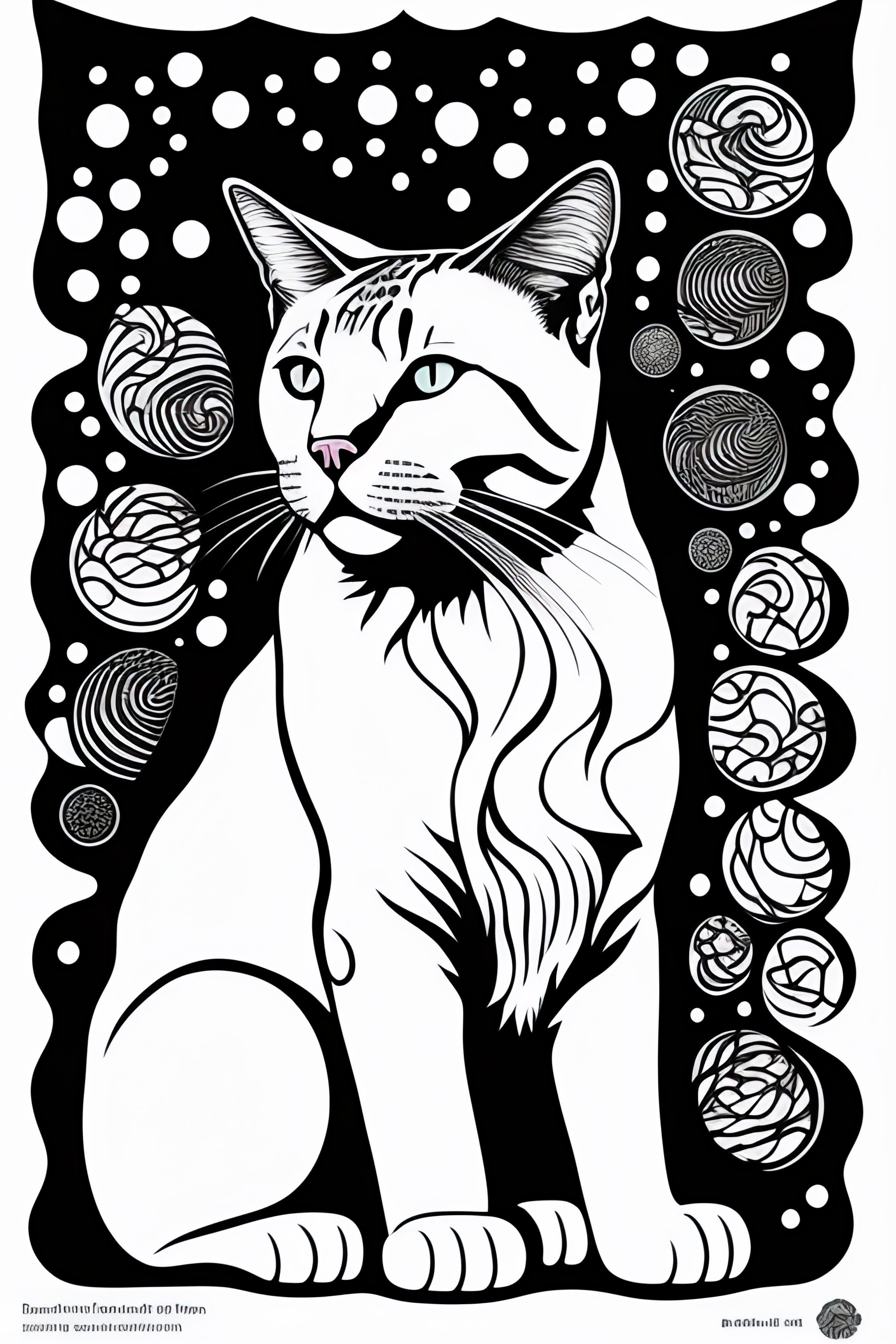 Lexica - Cat style coloring book for kids , outline art, drawing, sketch,  b&w, not overcrowded