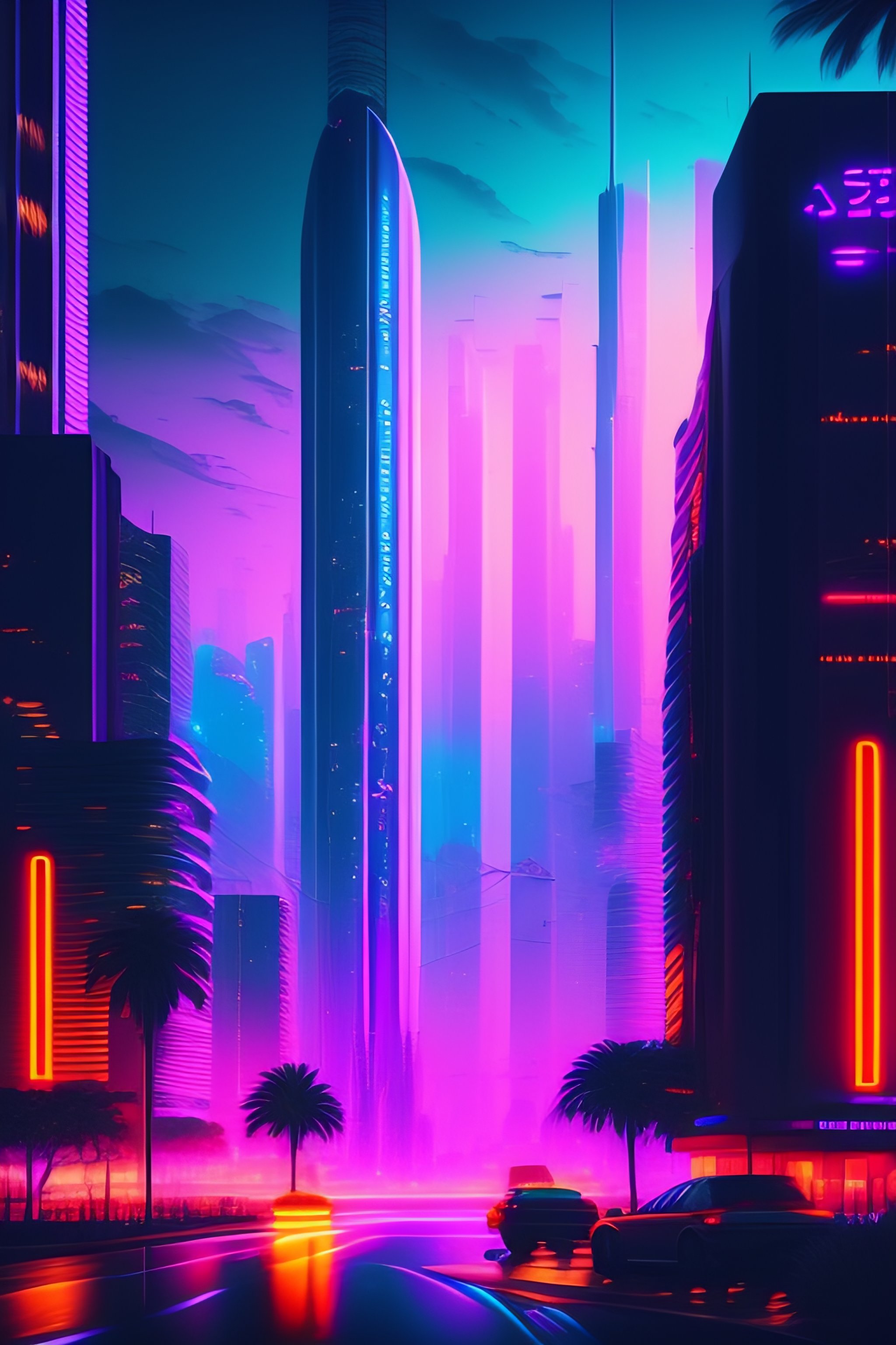 Lexica - Epic battleground, beautiful synthwave city painting, digital ...