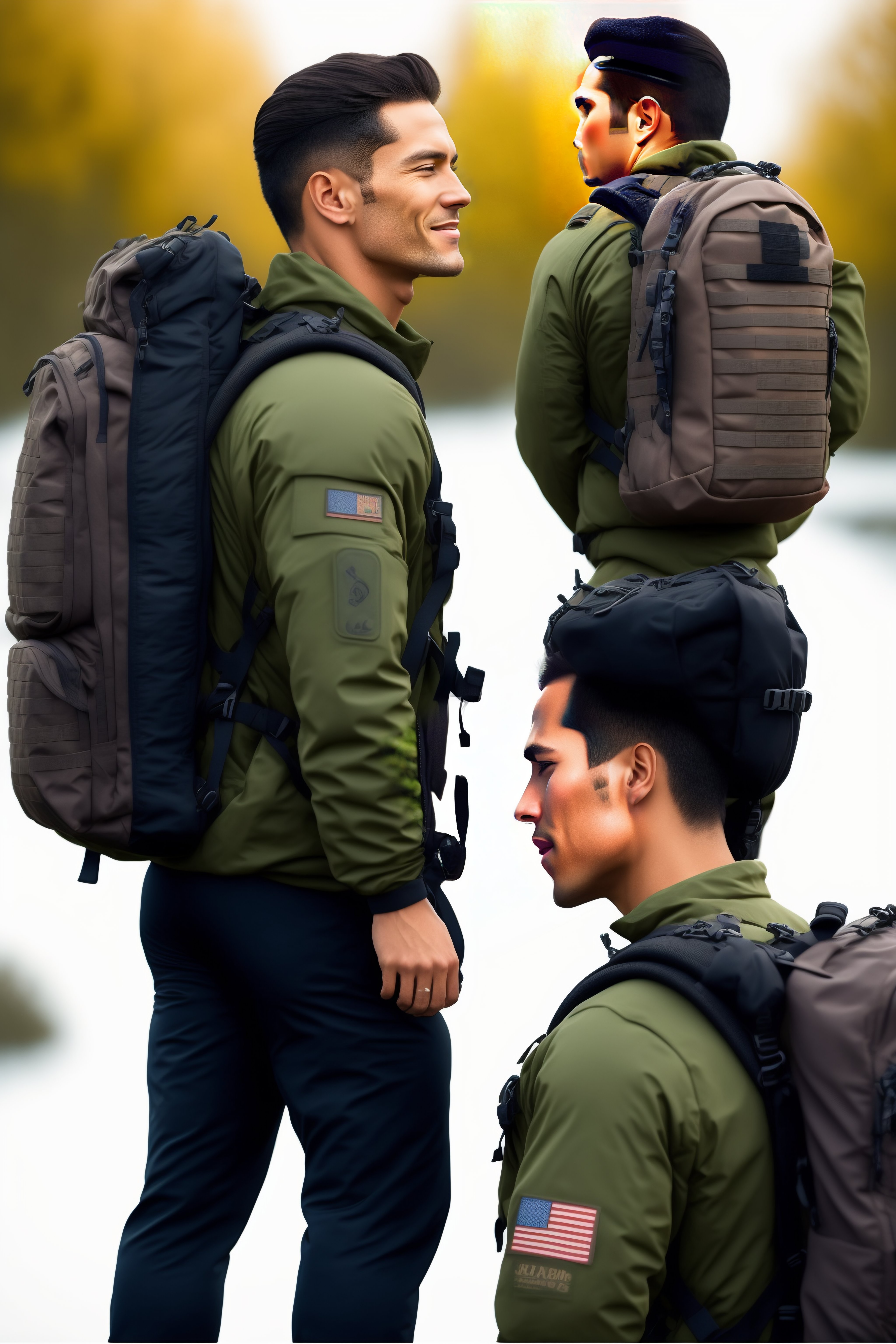 Lexica Illustrate a person doing rucking with a weighted backpack