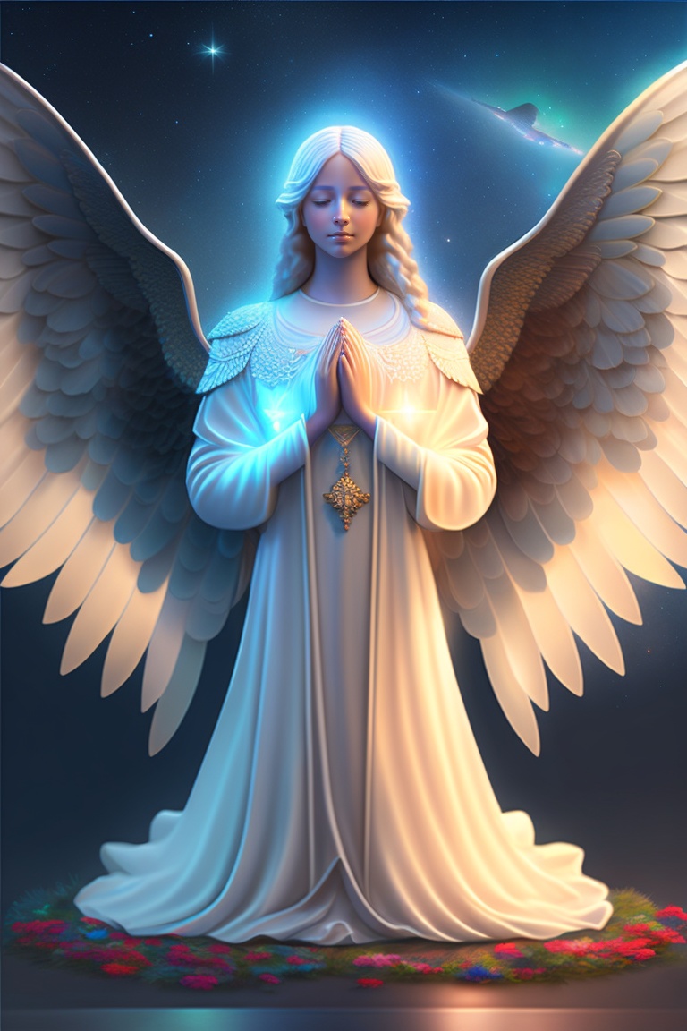 Lexica - A humanoid angelic being with fairy wings kneeling and praying,