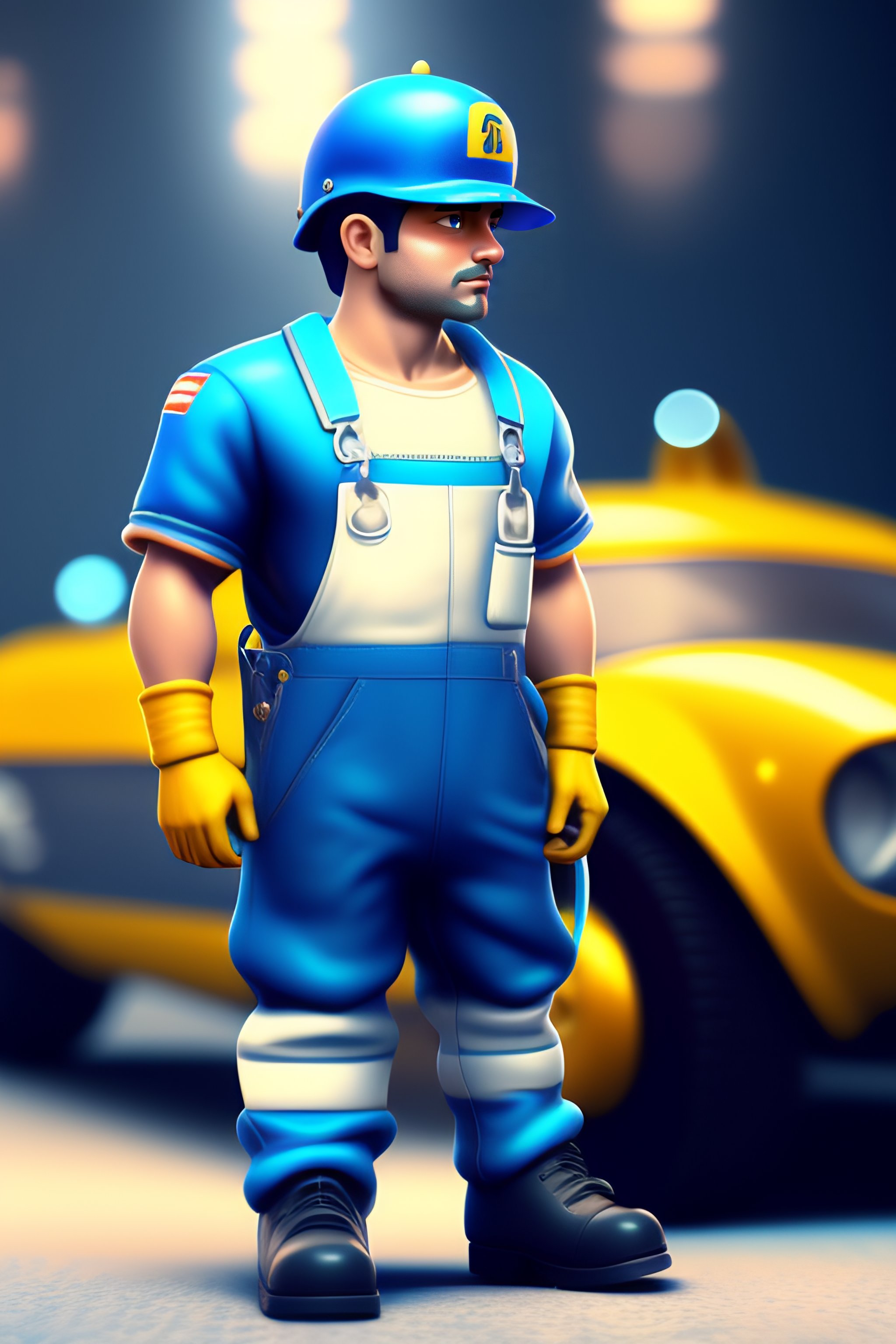 Lexica - Mechanic care of a car man 3d blue overalls cartoon, fantasy ...