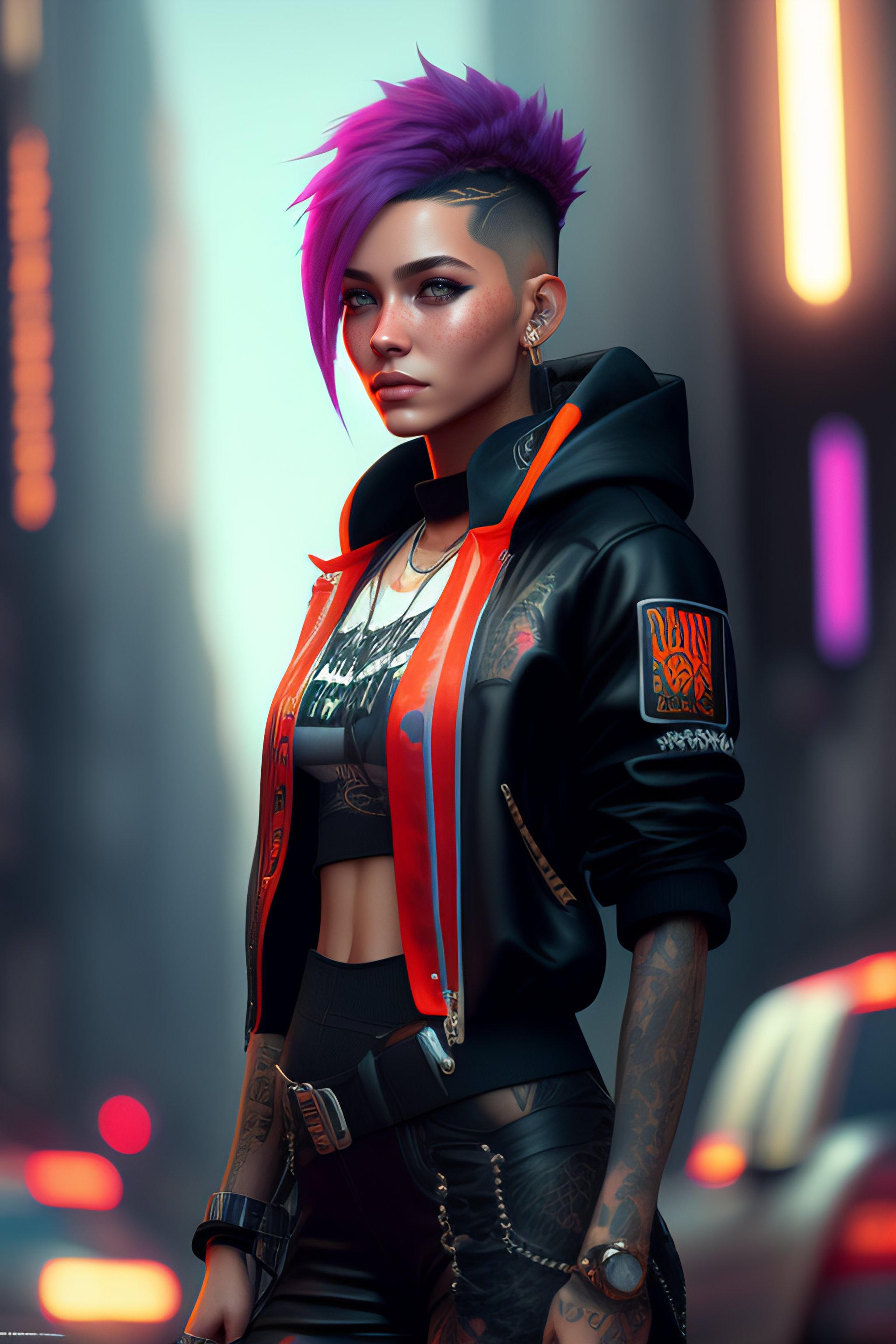 Lexica - Street punk clothes with short hair girl, battle status