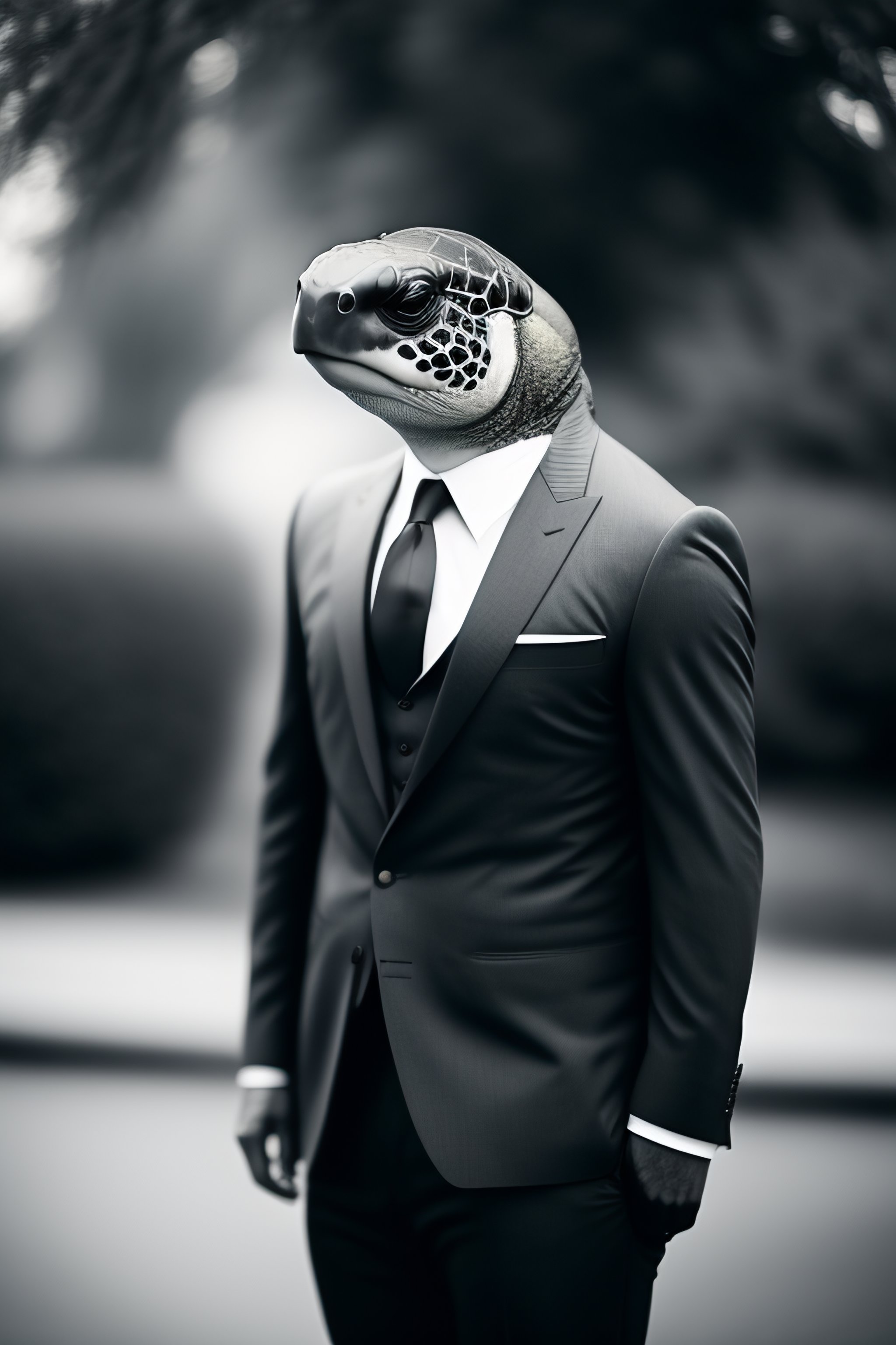 Lexica - Vintage style photograph of a turtle wearing suit saluting