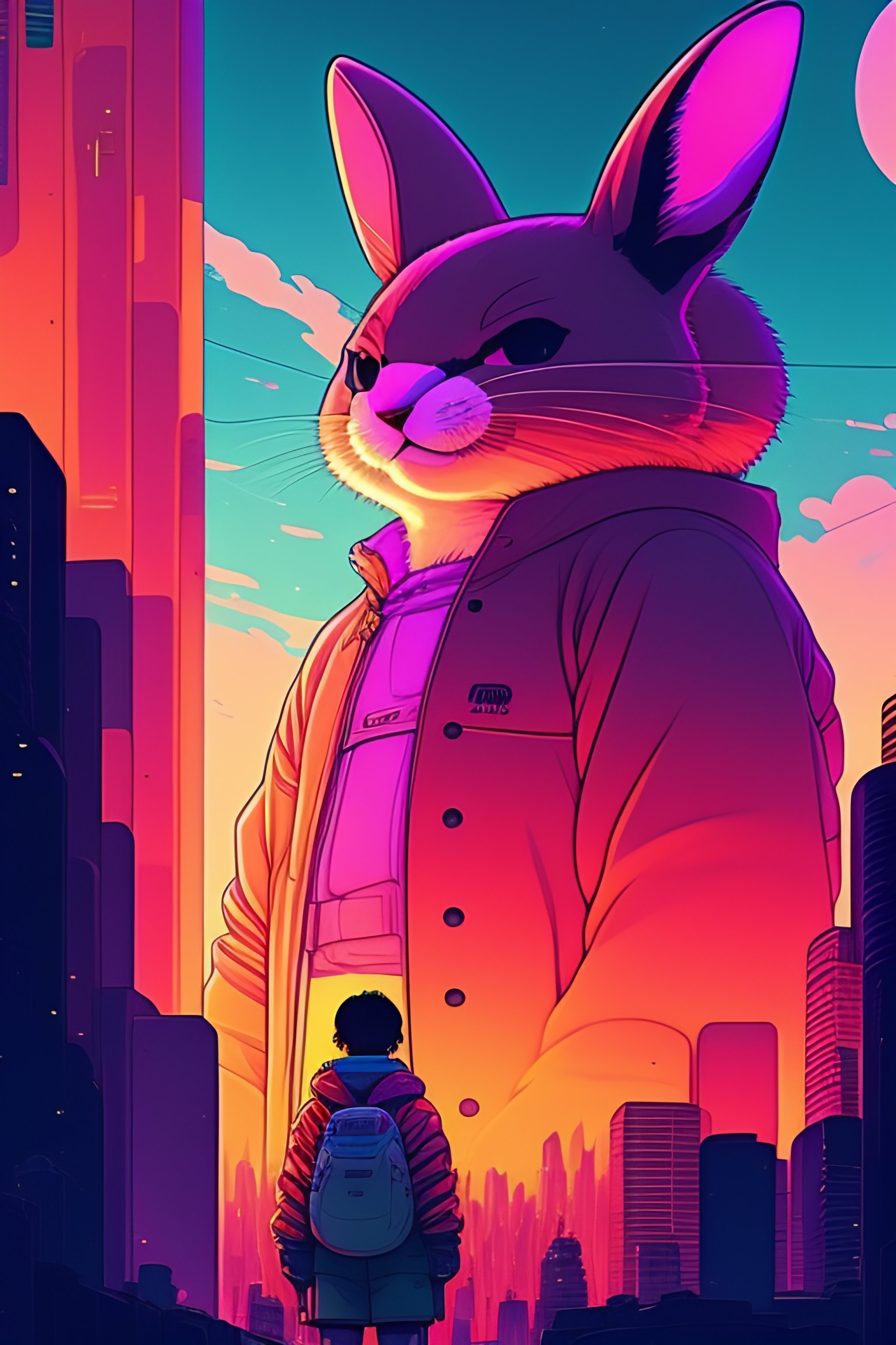 Lexica - Photo of of a huge rabit in a fusion cityscape, style of ...