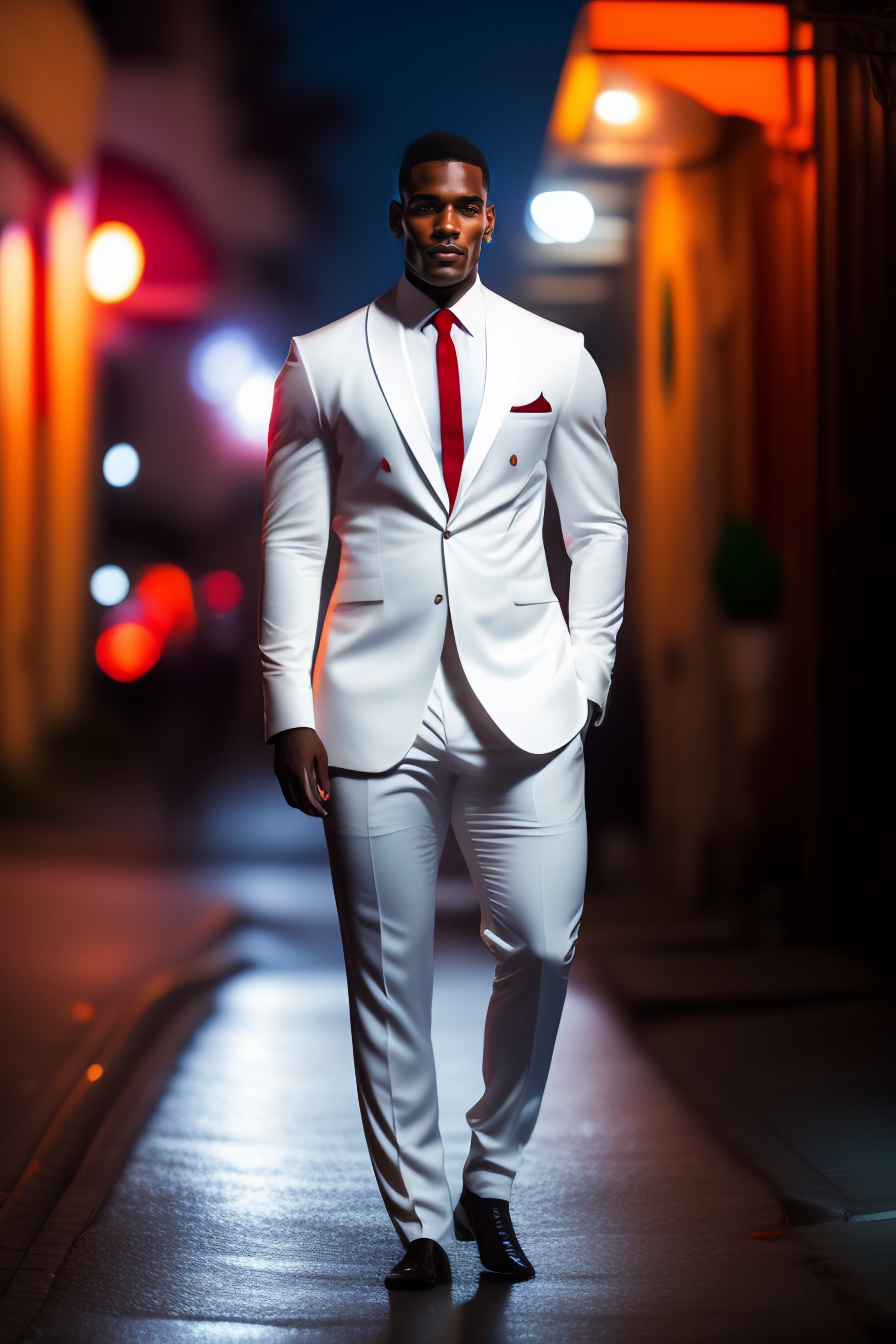 Lexica - Handsome black brazilian man wearing white suit and red tie ...