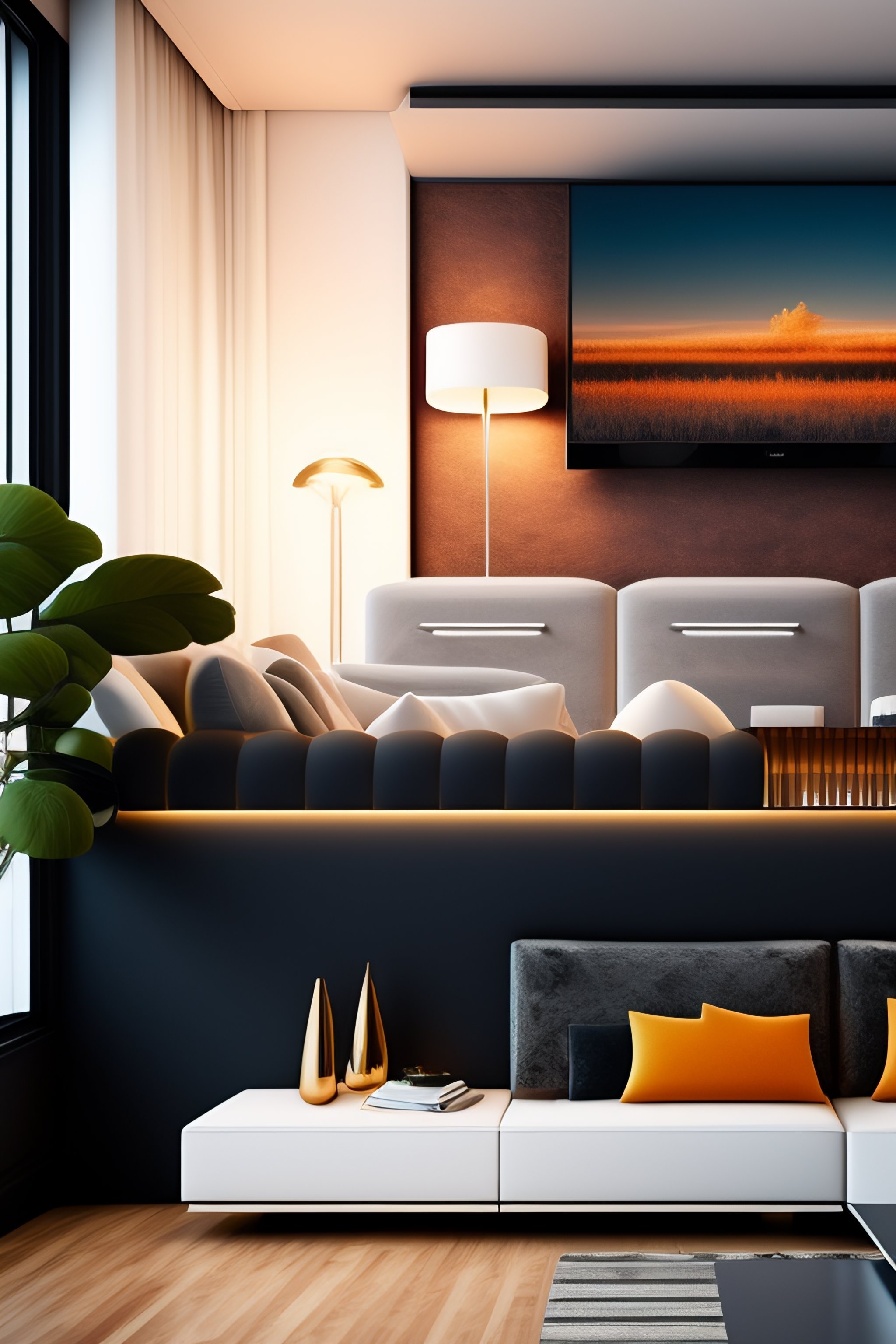 Lexica - Interior home decor design with sofa and tv