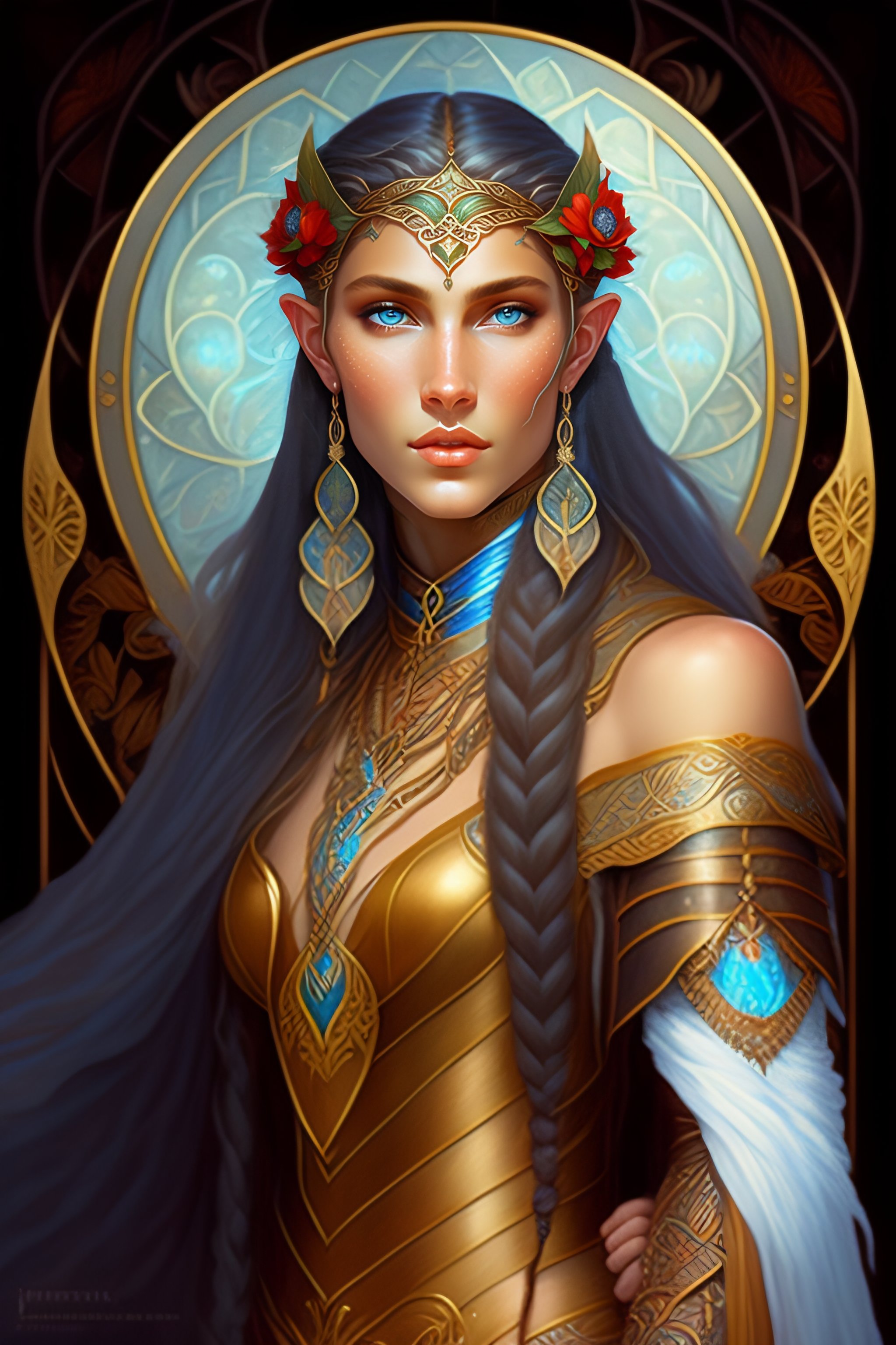 Lexica - Portrait of a young druid elf woman with dark tan skin, pale ...