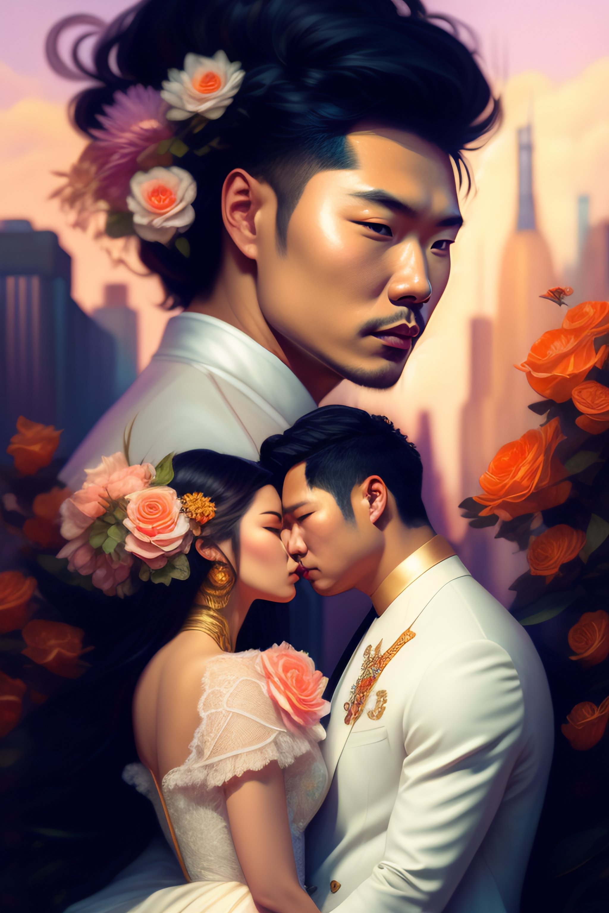 Lexica - Painting of a couple in love, tracer, kissing and hugging ...
