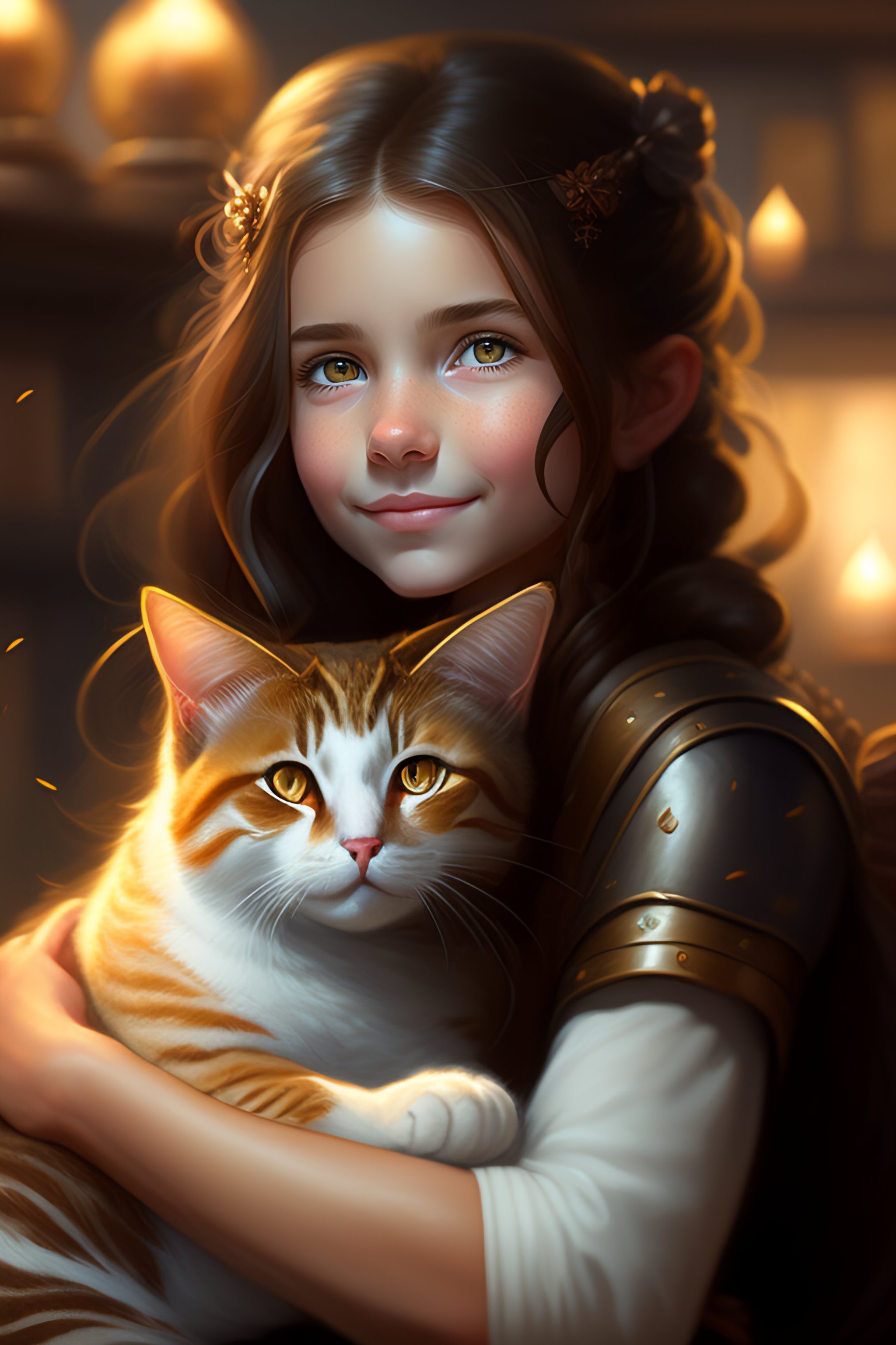 Lexica - A detailed portrait of a cute calm brunette girl hugging a ...