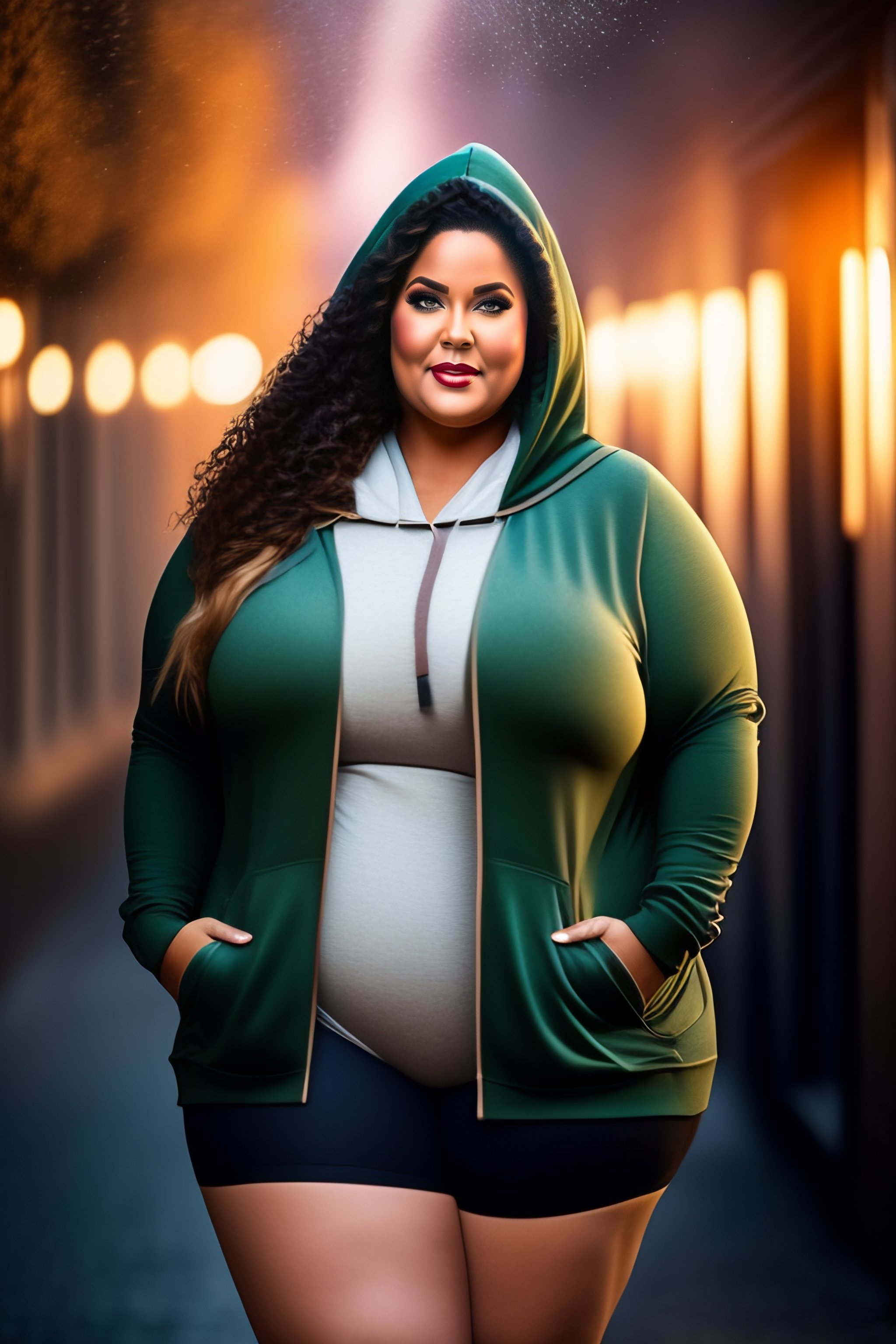 Lexica - Full-figured Swedish woman wearing revealing hoodie