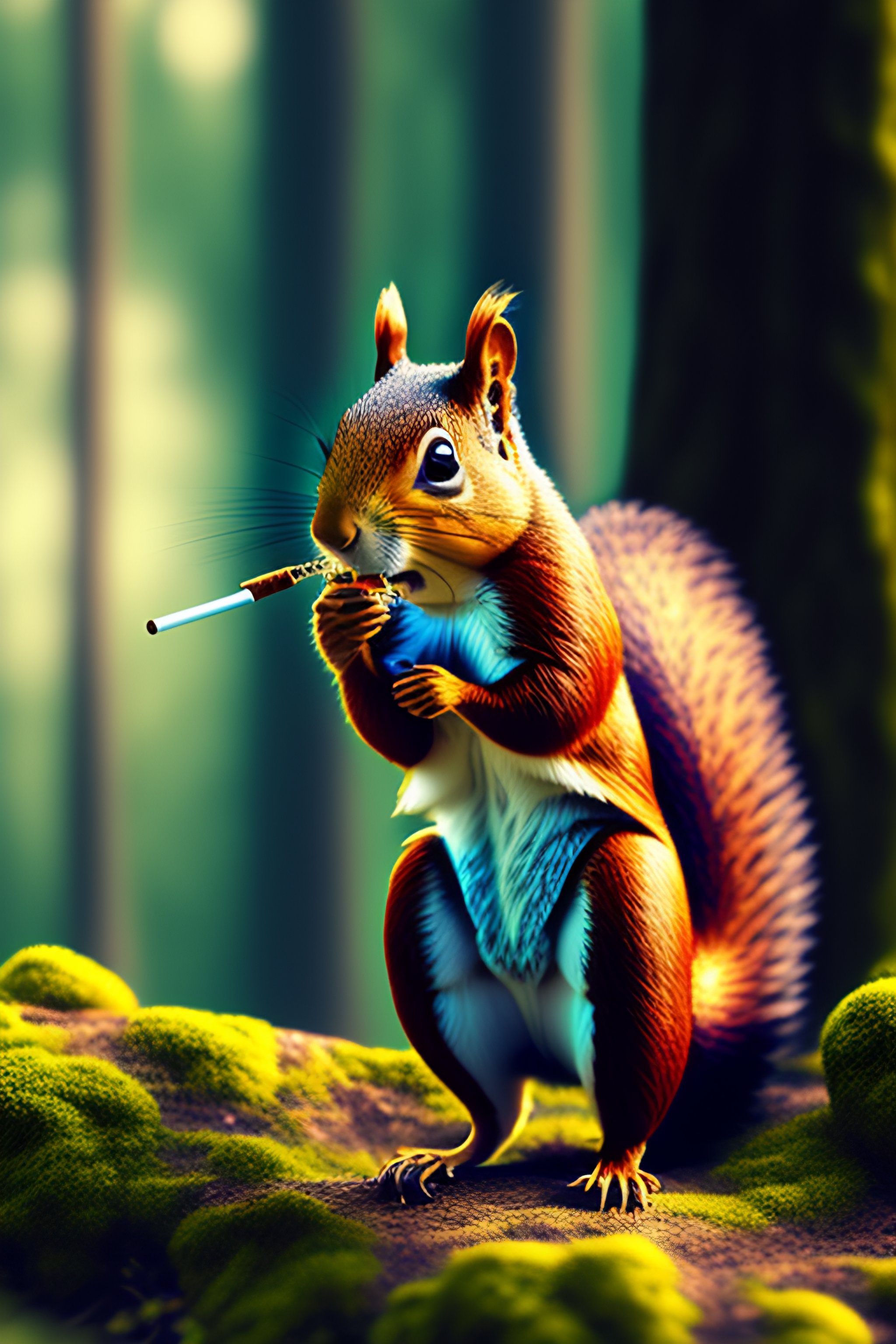 Lexica - A squirrel with necklace smoking cigarette, forest in the ...