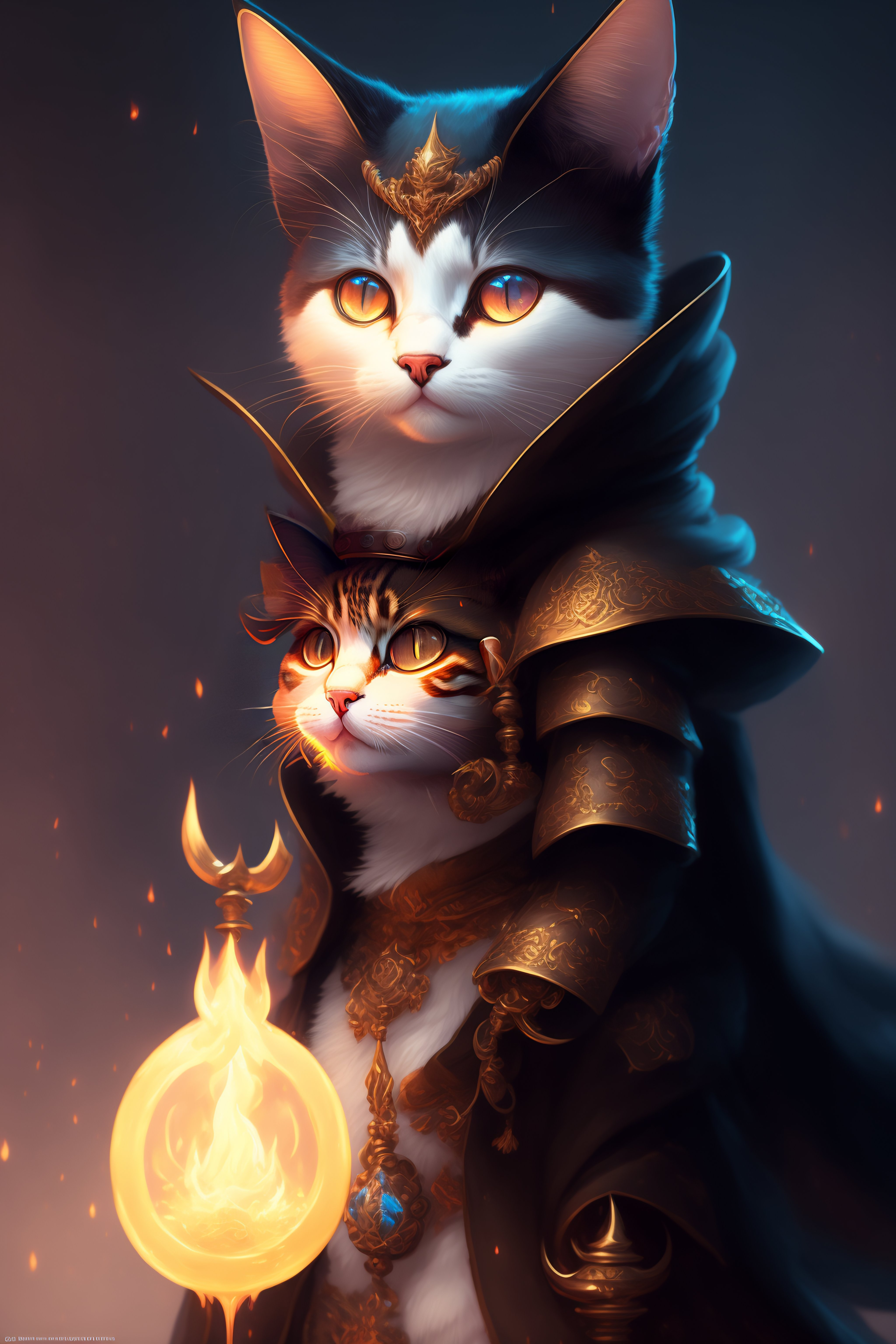 Lexica - Closeup of a cute cat witch with staff cloack and pack, d&d ...