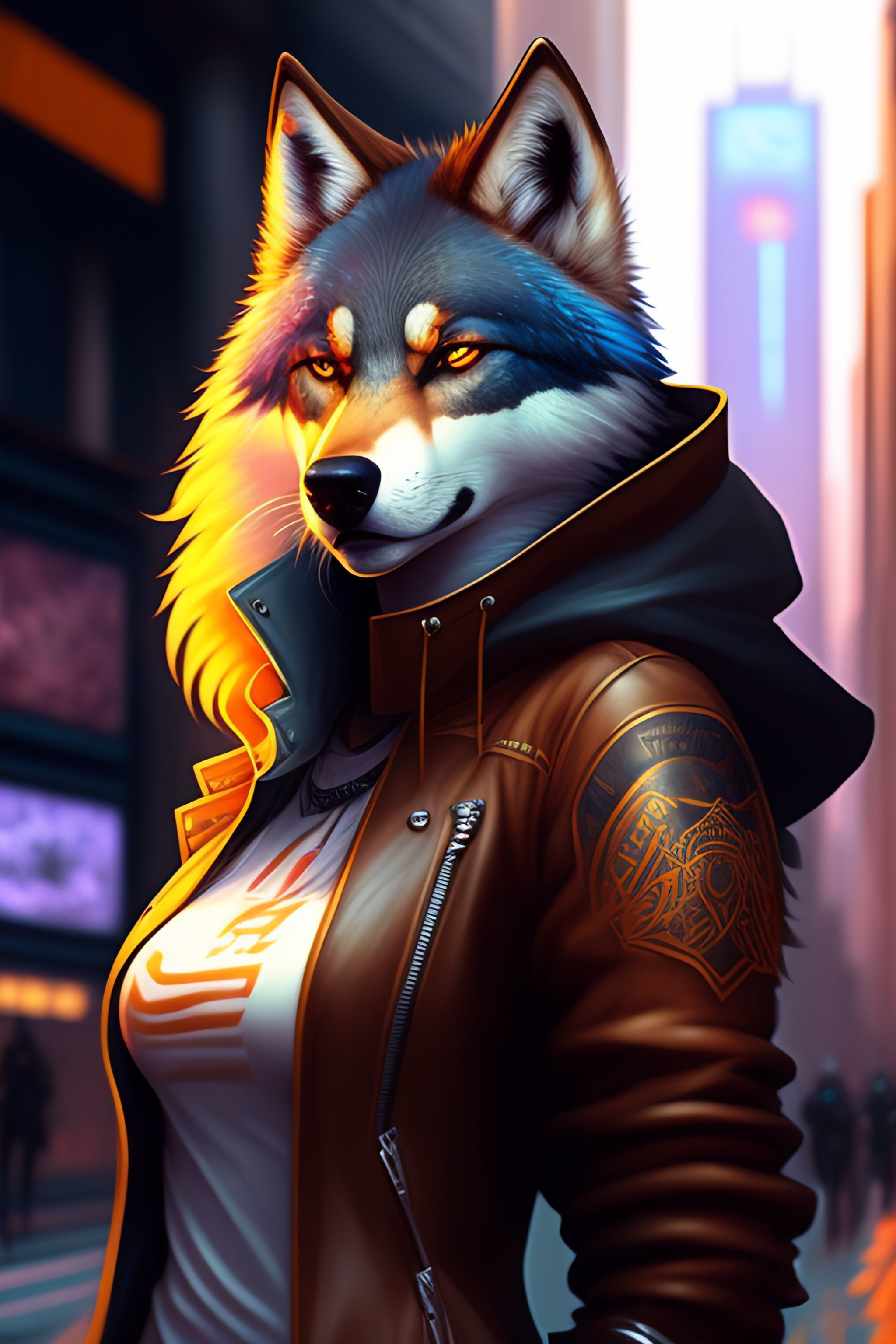 Lexica Beautiful Furry Art Portrait Commission Of A Furry Anthro Wolf Fursona Wearing Punk