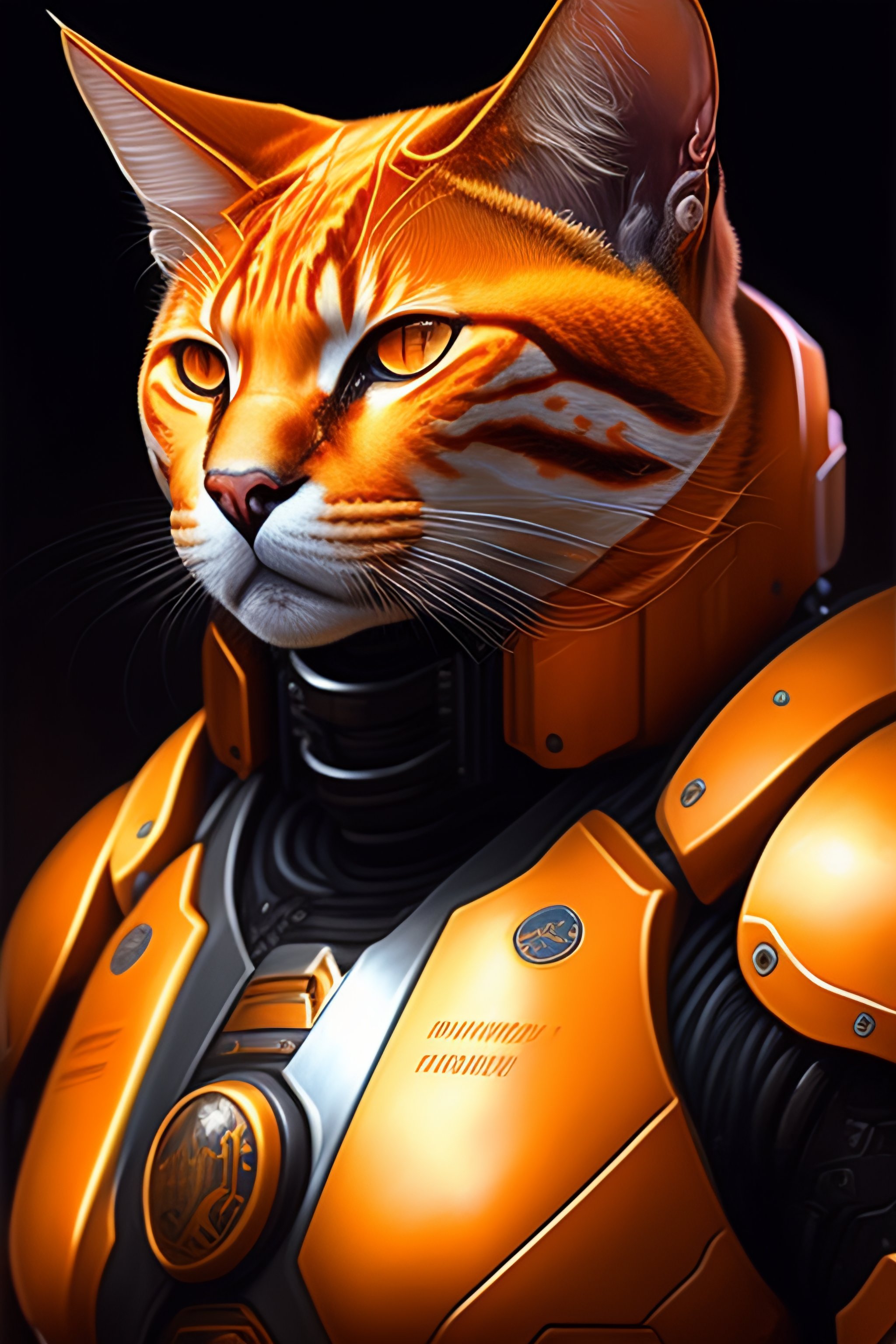 Lexica - Orange cat with while chest as the doomslayer, realistic scifi ...