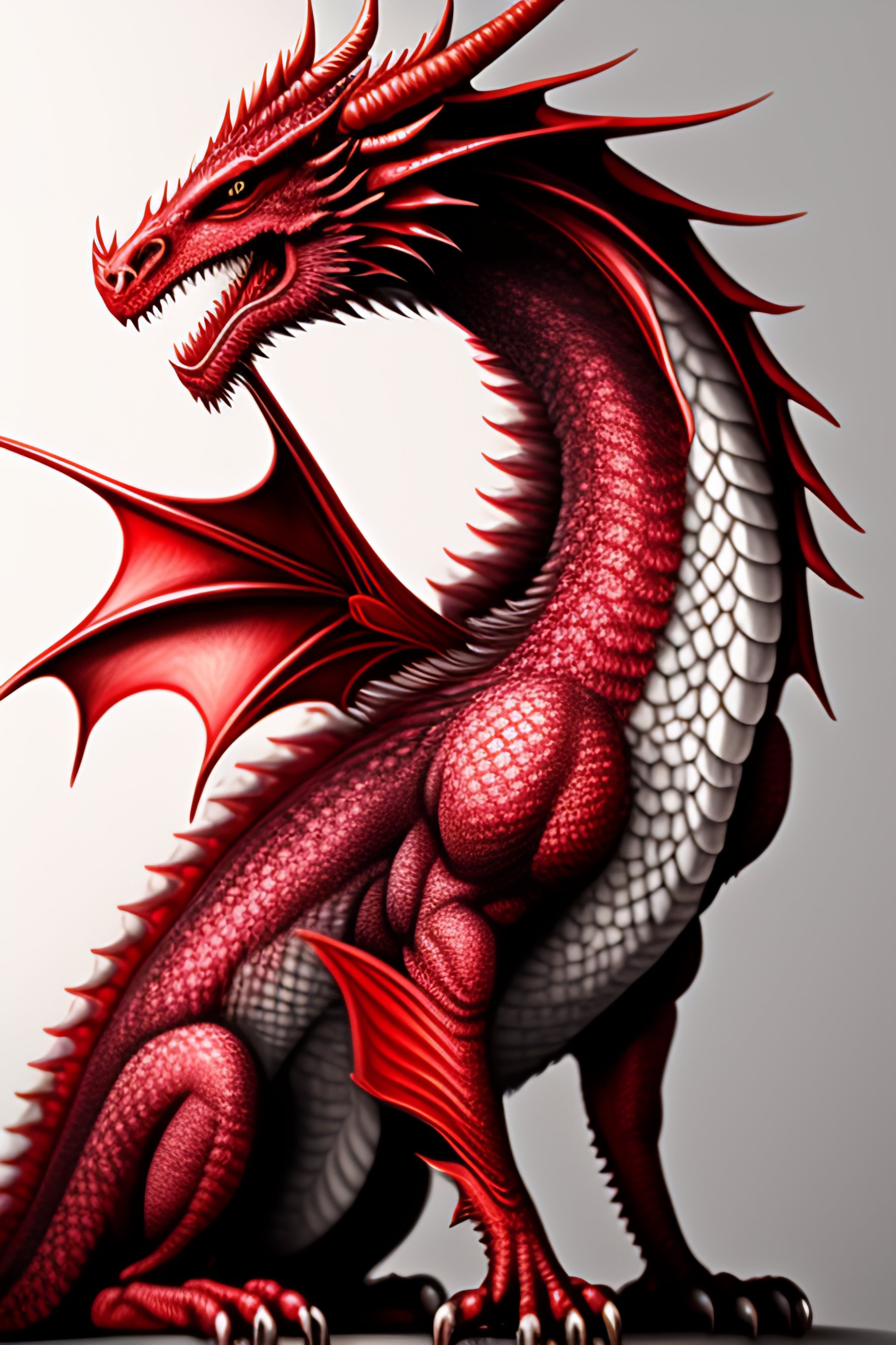 Lexica - Dragon , pencil drawing, fine details, red and grey, full body