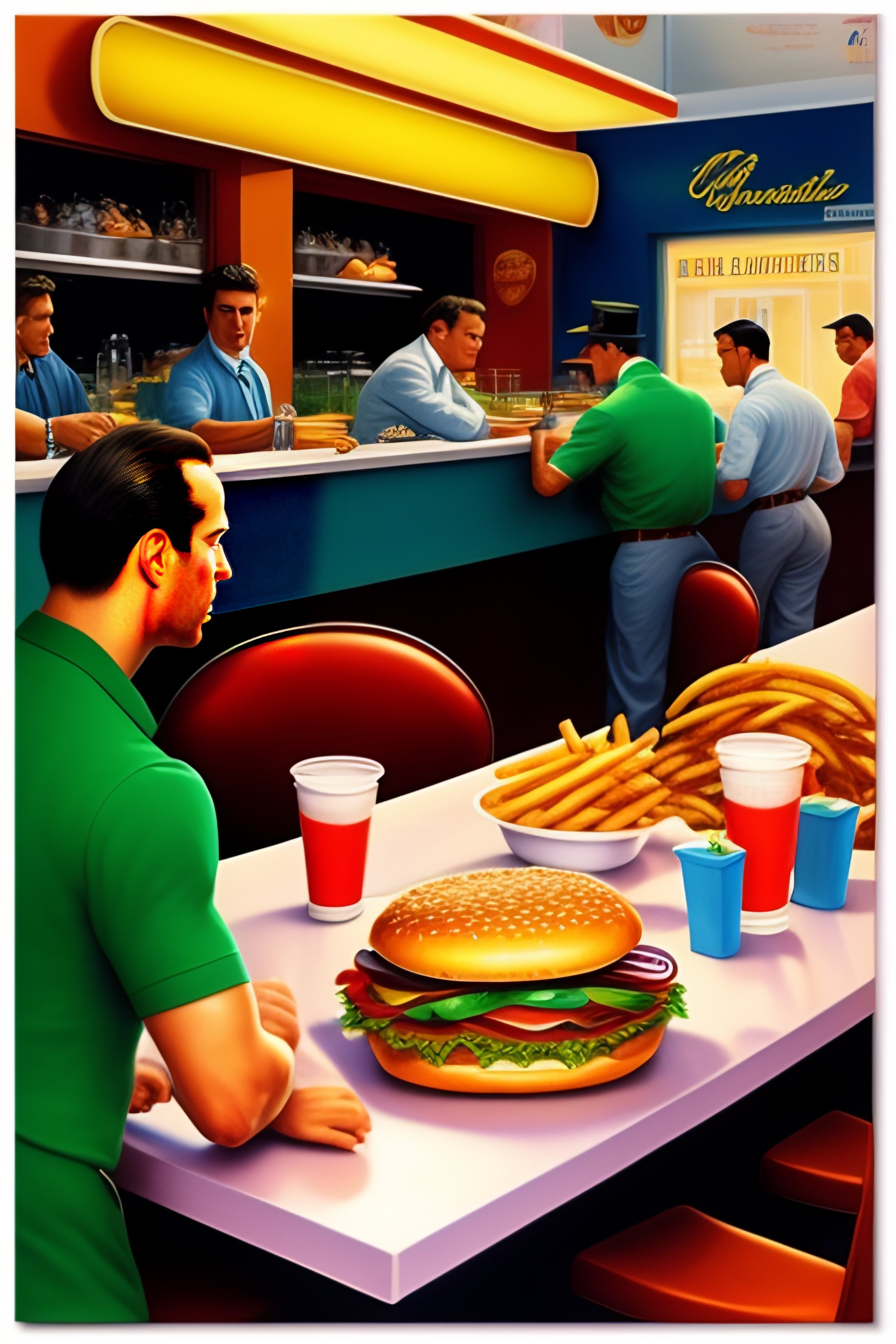 Lexica - A realistic view inside of a fast food restaurant, with people ...