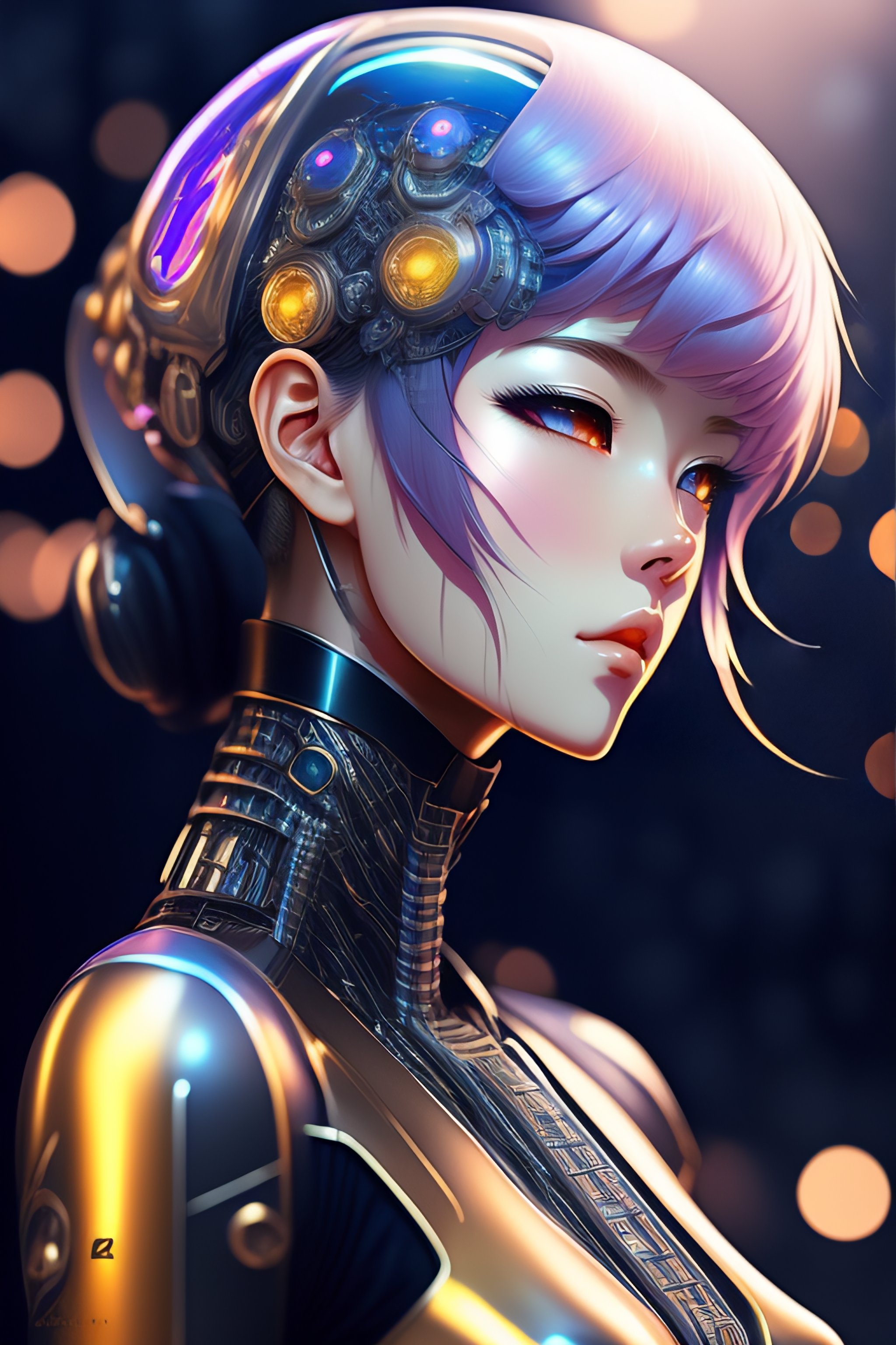 cyberpunk anime style illustration of an android girl