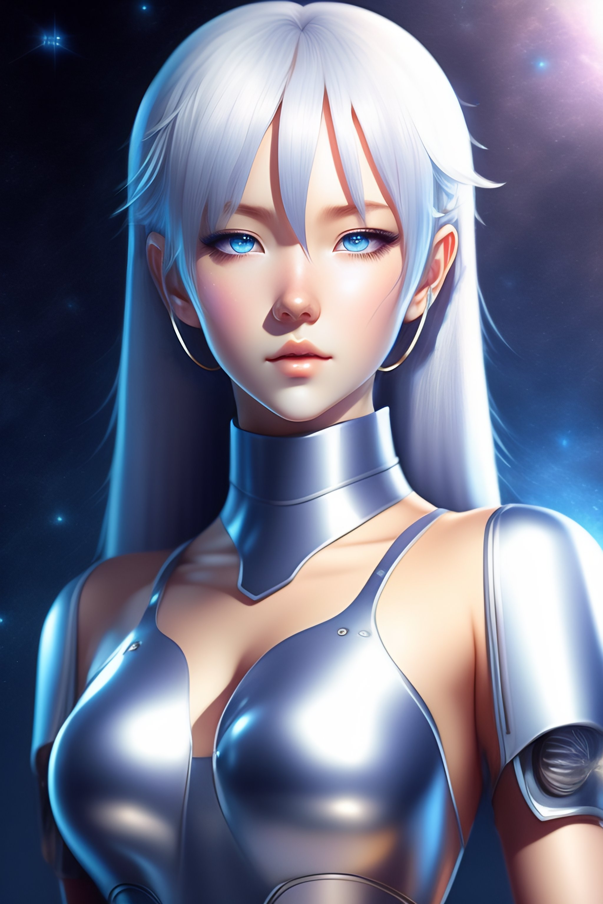 Lexica - Young adult anime android girl with silver hair, blue eyes,  robotic seam lines on face, katsuhiro otomo artsyle, realistic lighting,  realist...