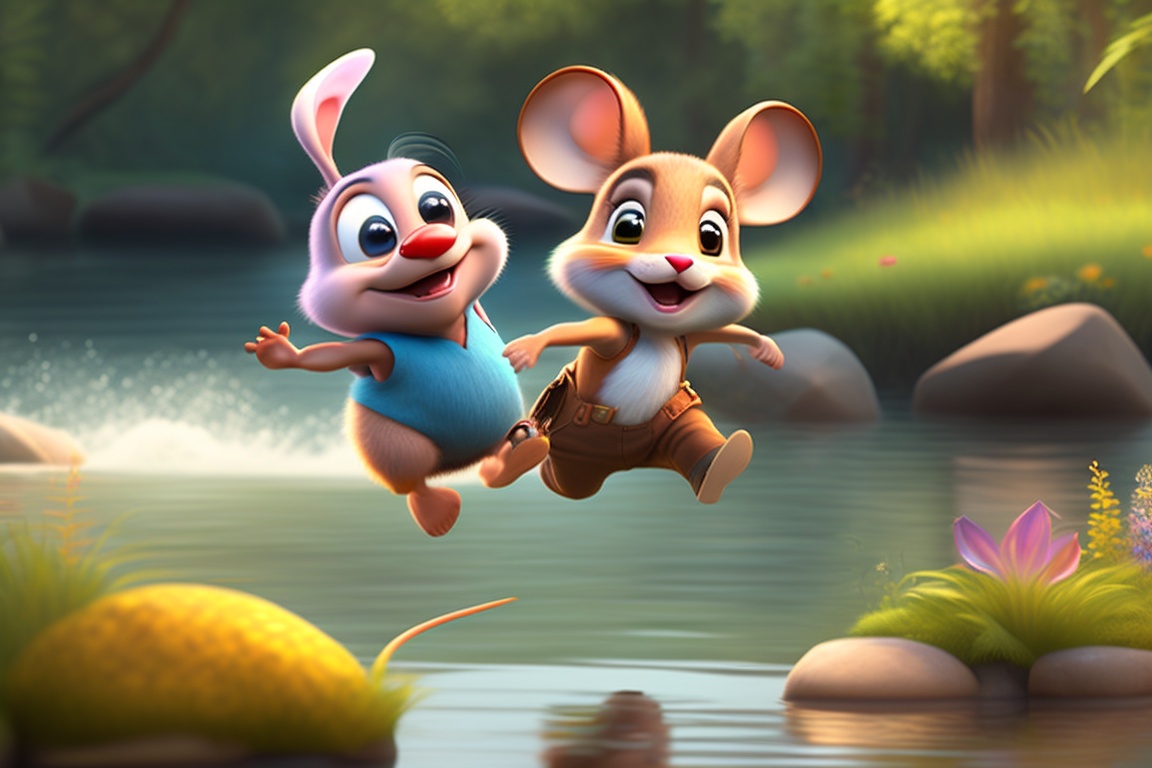 Lexica - Mouse and rabbit, 3d pixar, having an idea jumping contest in ...
