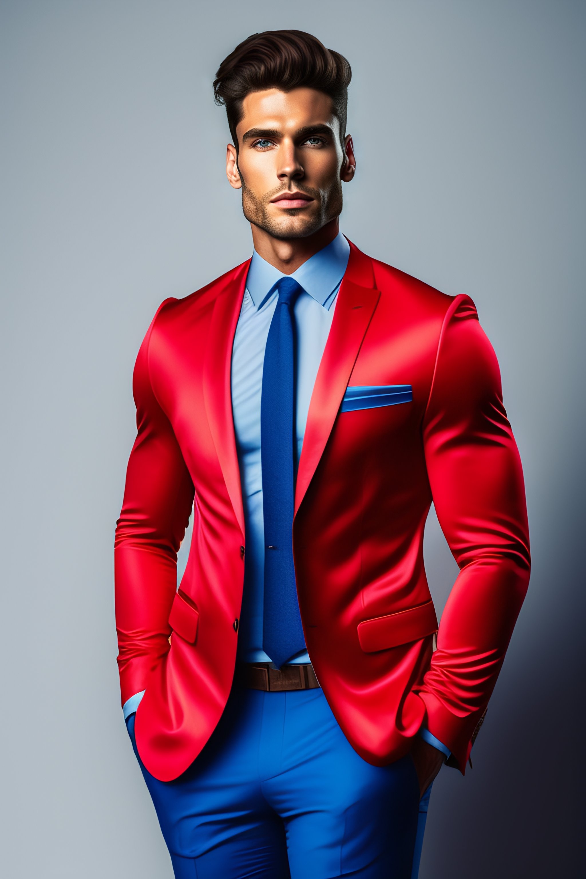 Blue suit hot sale red shirt