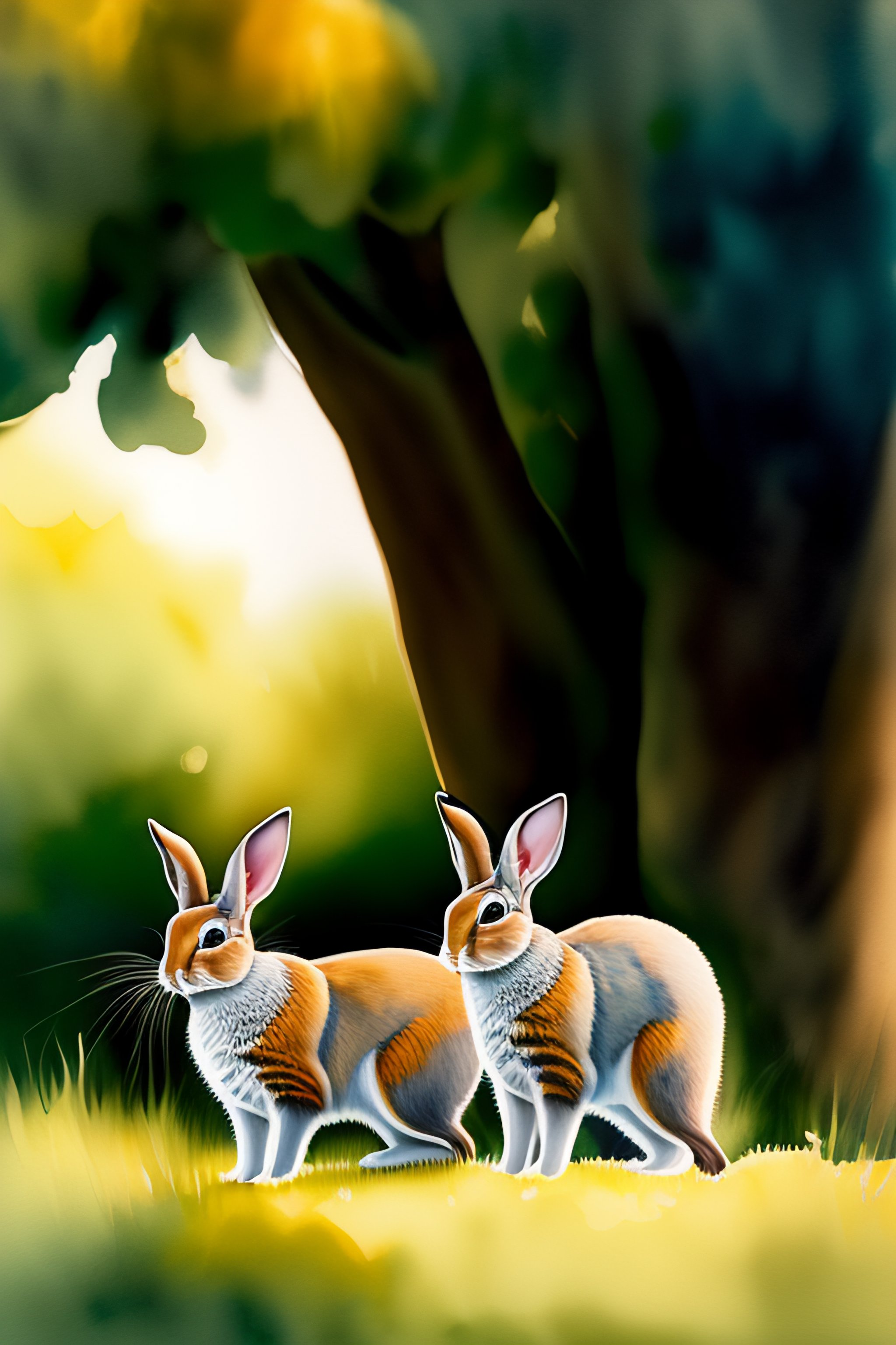 Lexica - Aquarel of 2 rabbits under a tree