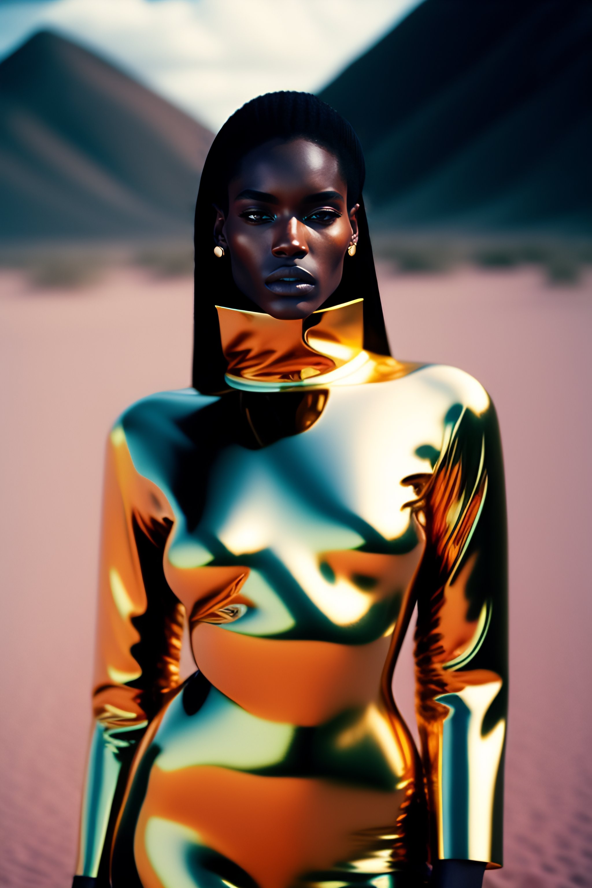 Lexica - a woman wearing a futuristic outfit