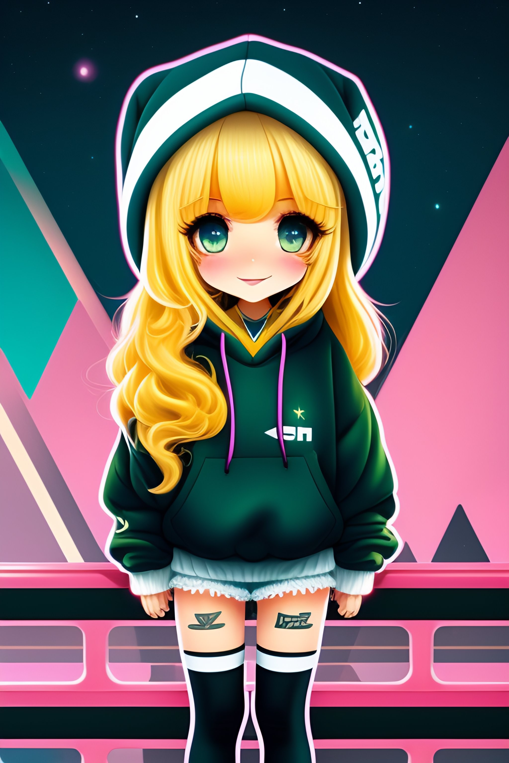 Lexica - Chibi girl with long blonde hair wearing oversized