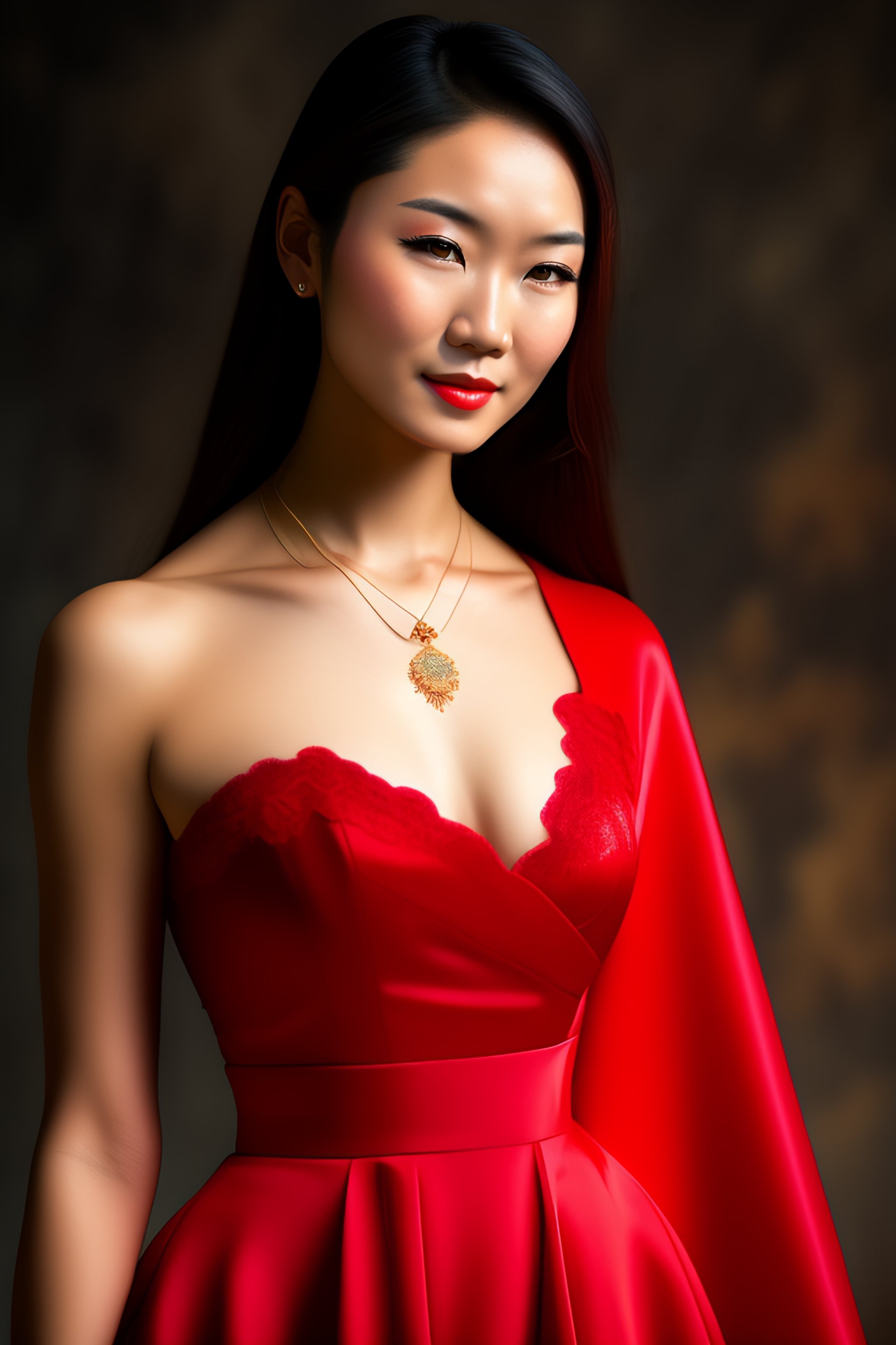 Lexica Raw detailed picture of a white asian mix young lady. and attractive in red cloth.