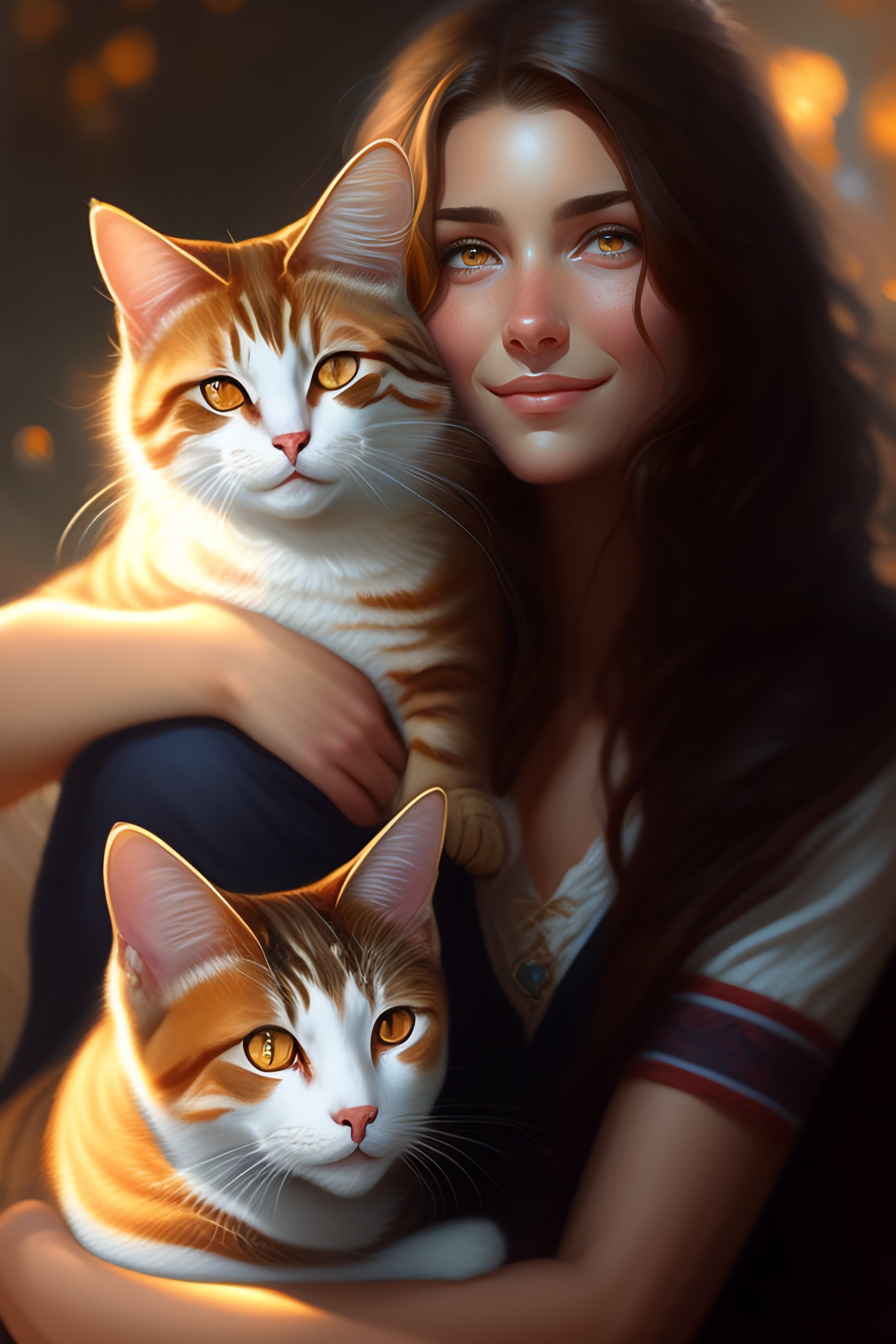 Lexica - A detailed portrait of a cute calm brunette girl hugging a ...