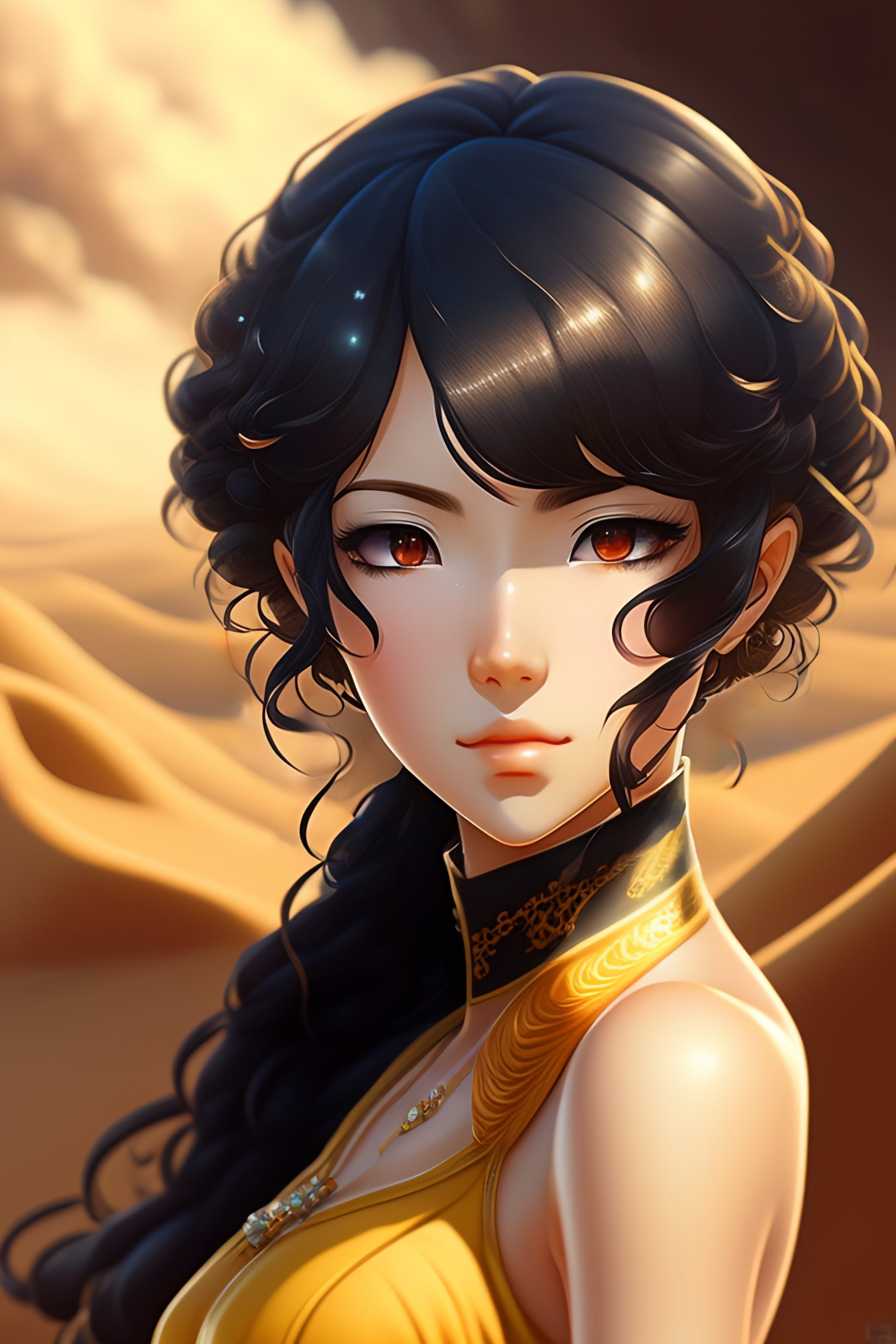 Lexica - Anime portrait of yellow girl with black curly hair, anime  masterpiece, highly detailed