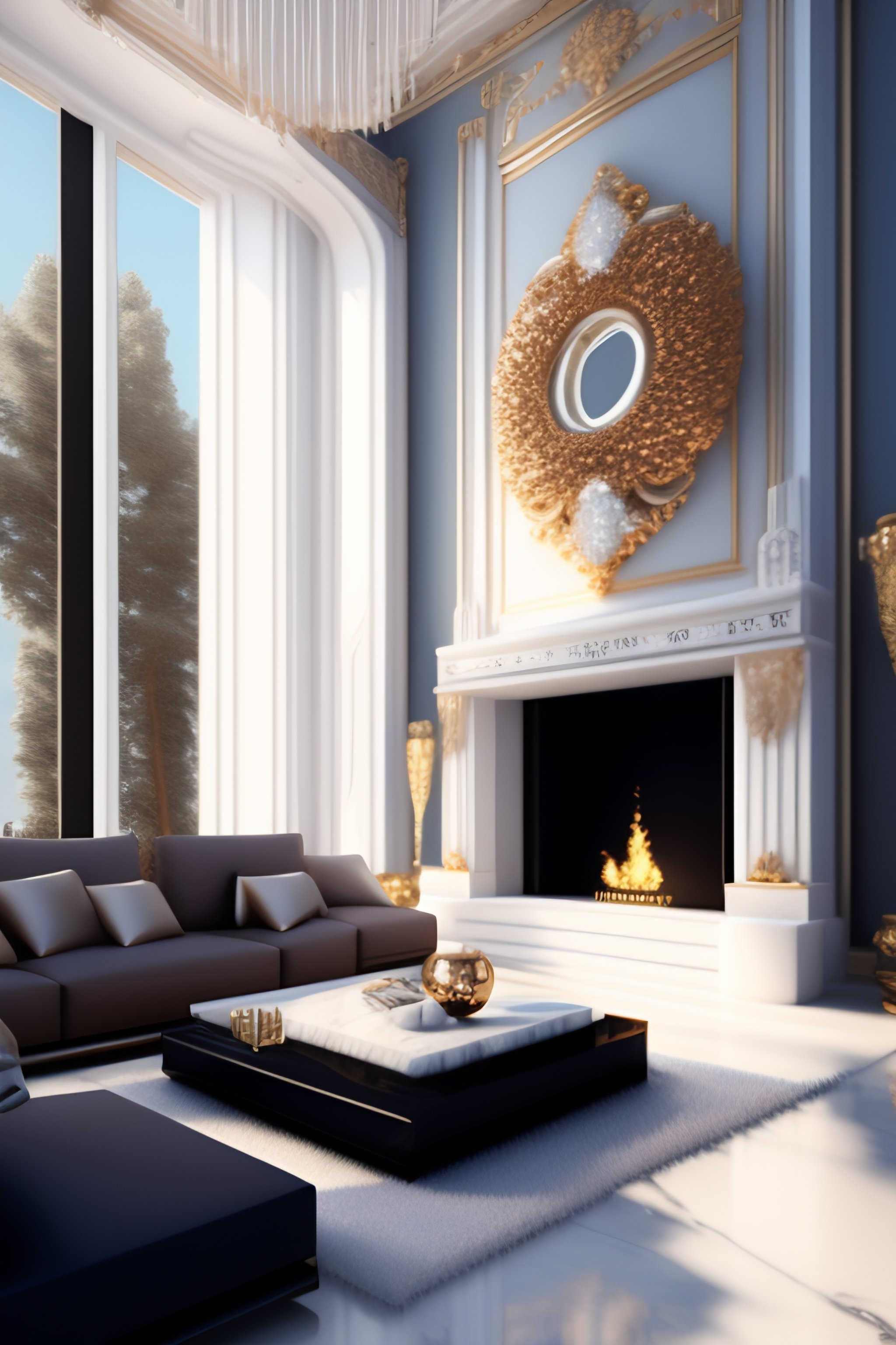 Lexica - Wide angle shot of Beautiful fantasy living room made from ...