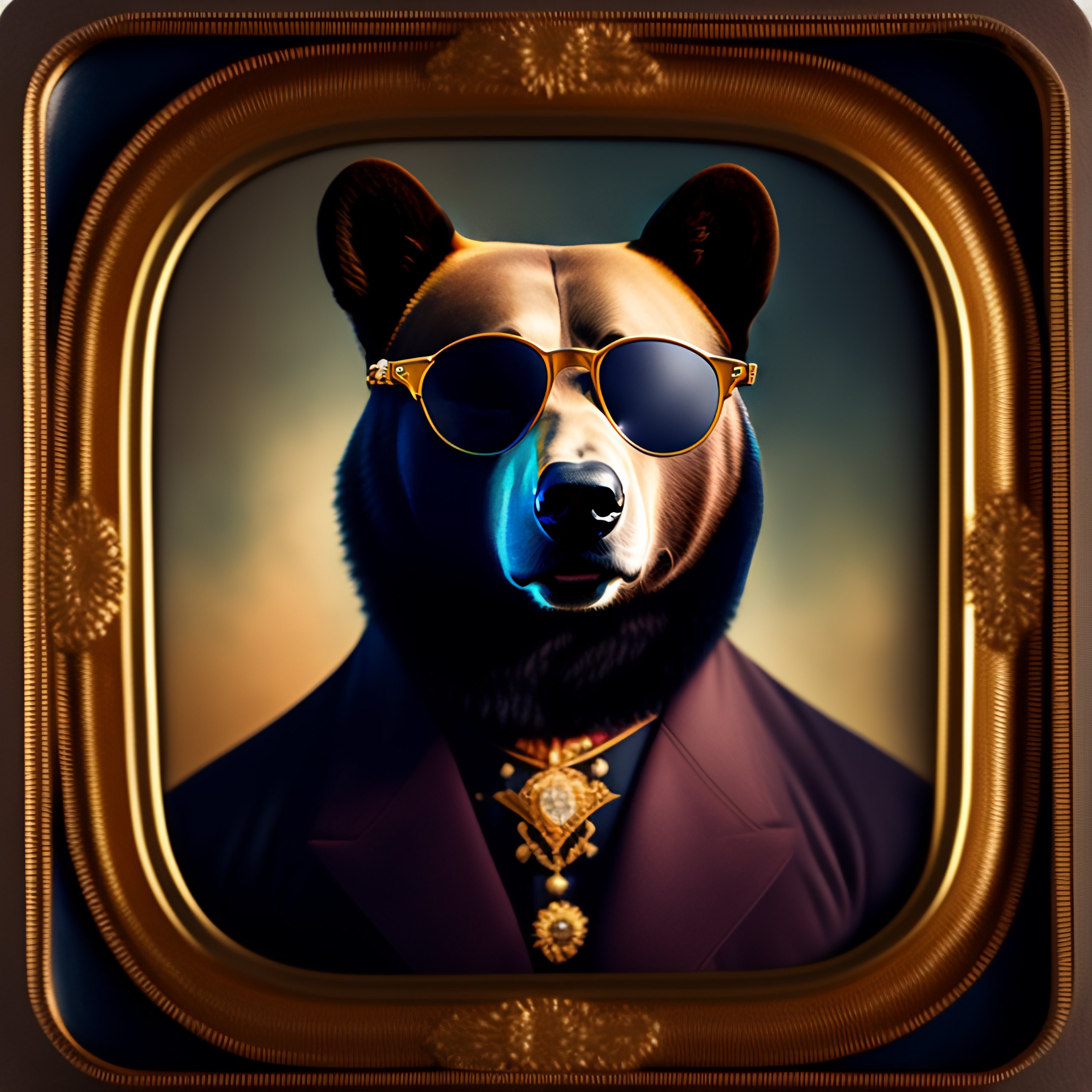 Lexica - Tintype portrait of a bear wearing sunglasses