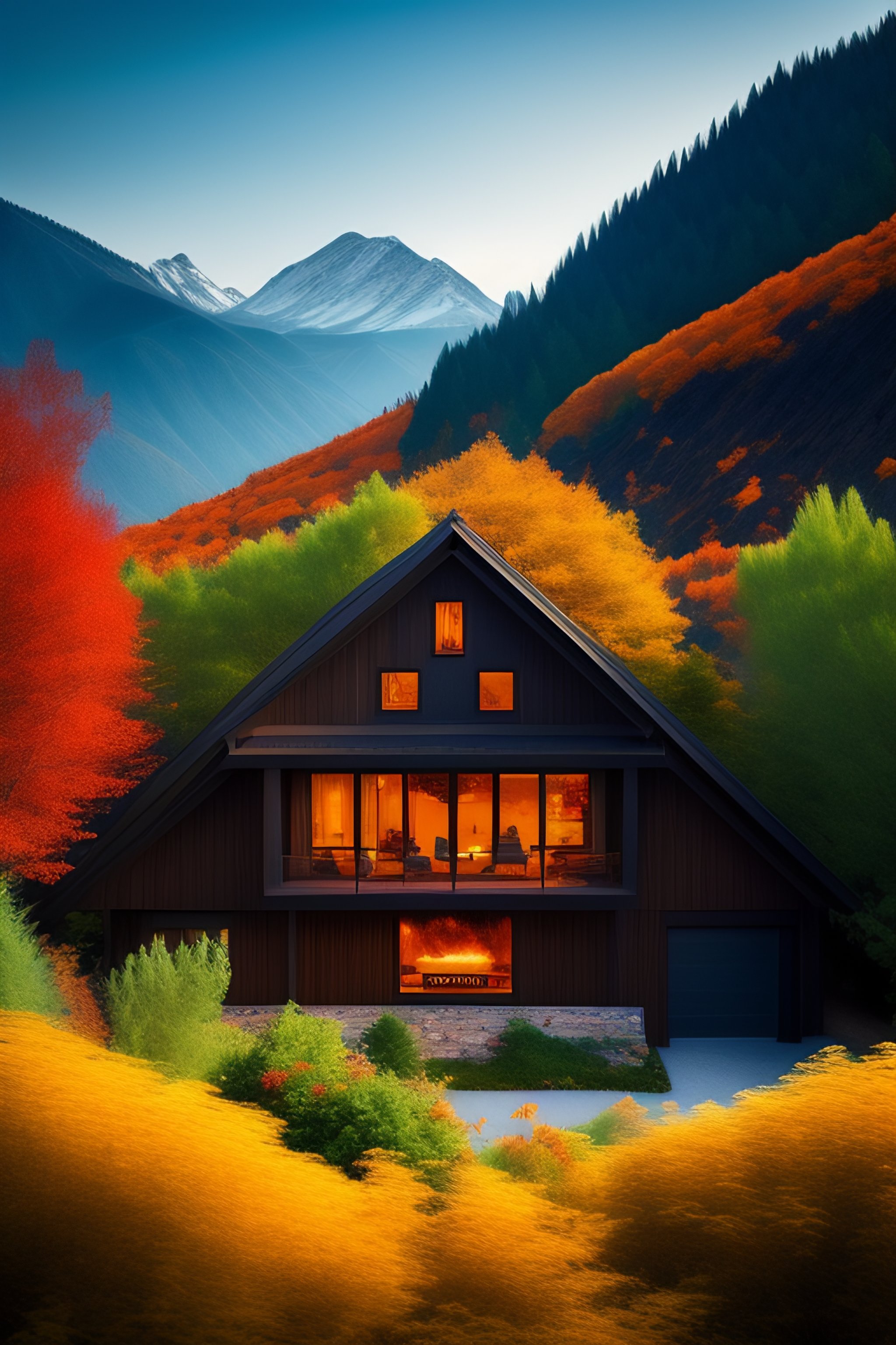 Lexica - House in mountain with fire flowerts