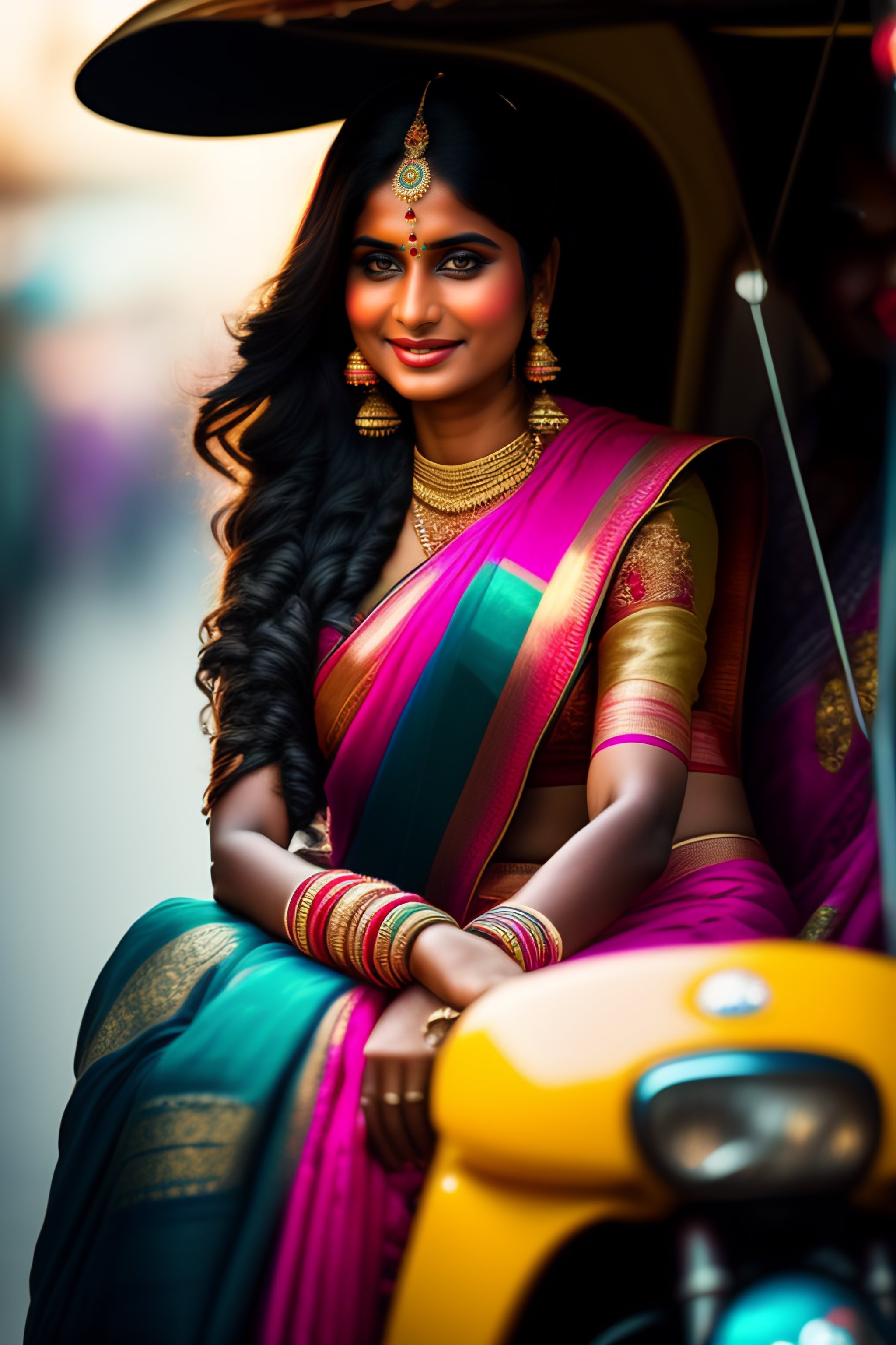 Lexica - A young girl wearing saree and playing football