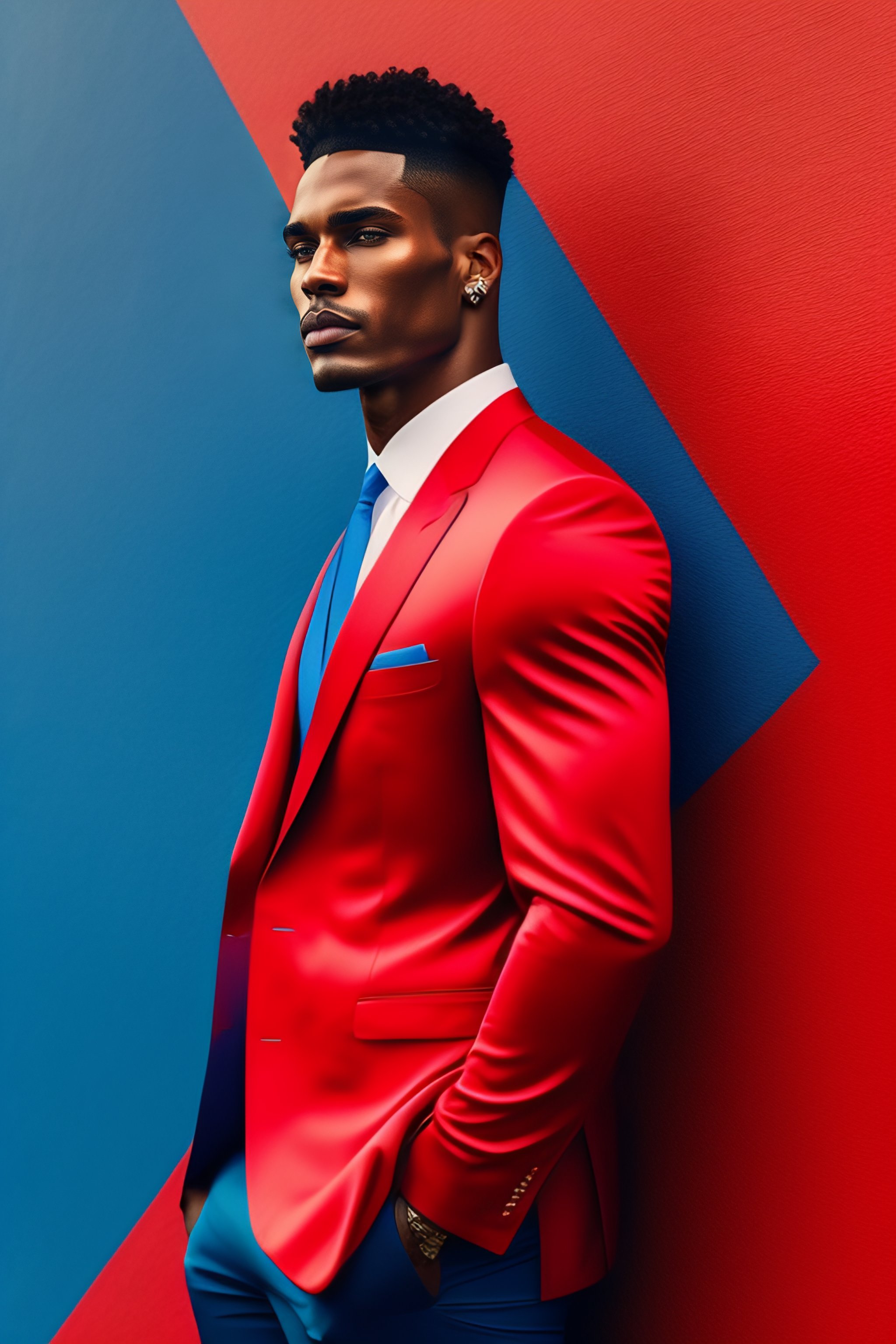 Lexica Man Wearing A Red Suit Jacket With A Blue Shirt