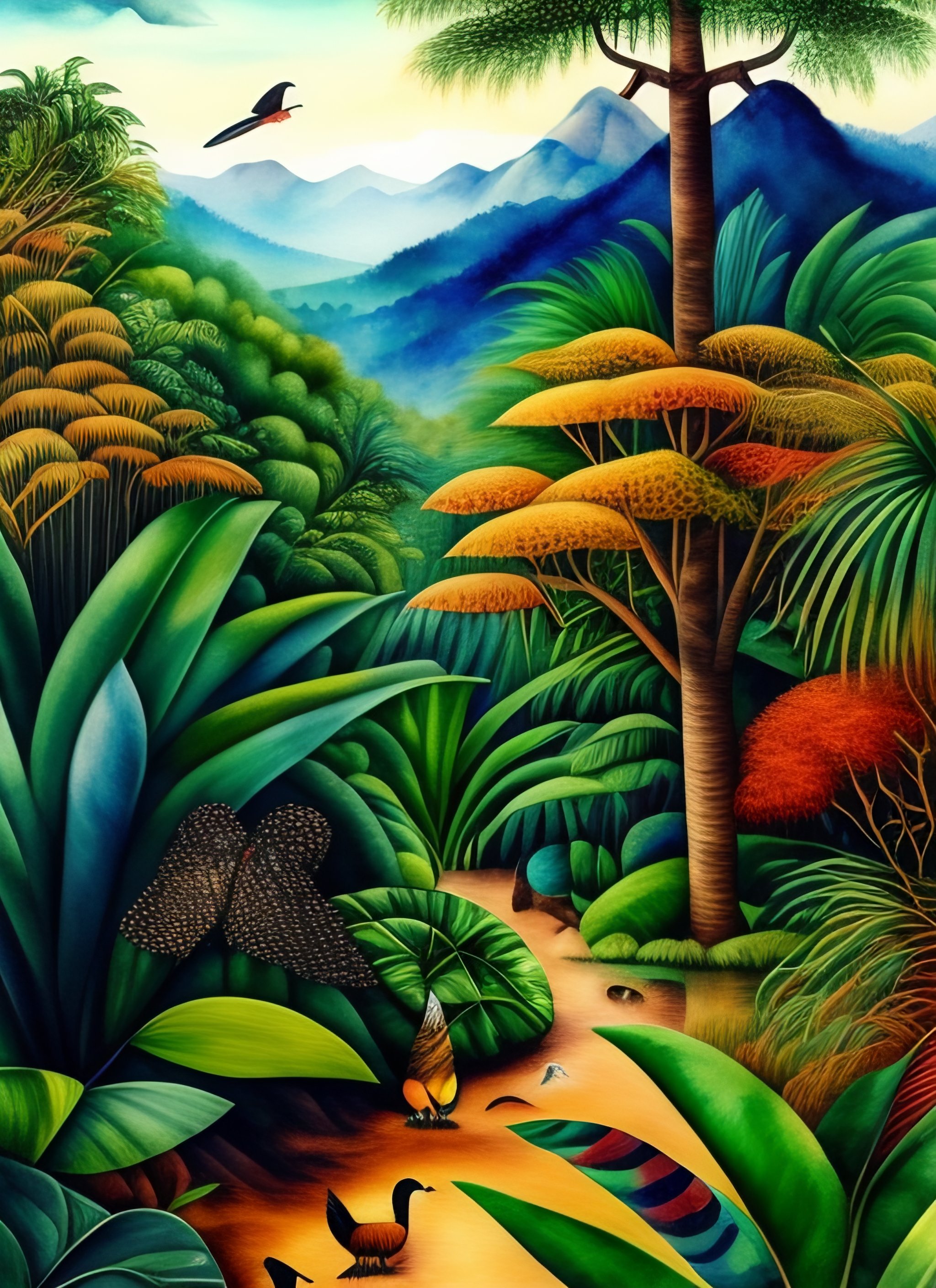 Lexica Highly detailed watercolor painting of amazon forest with