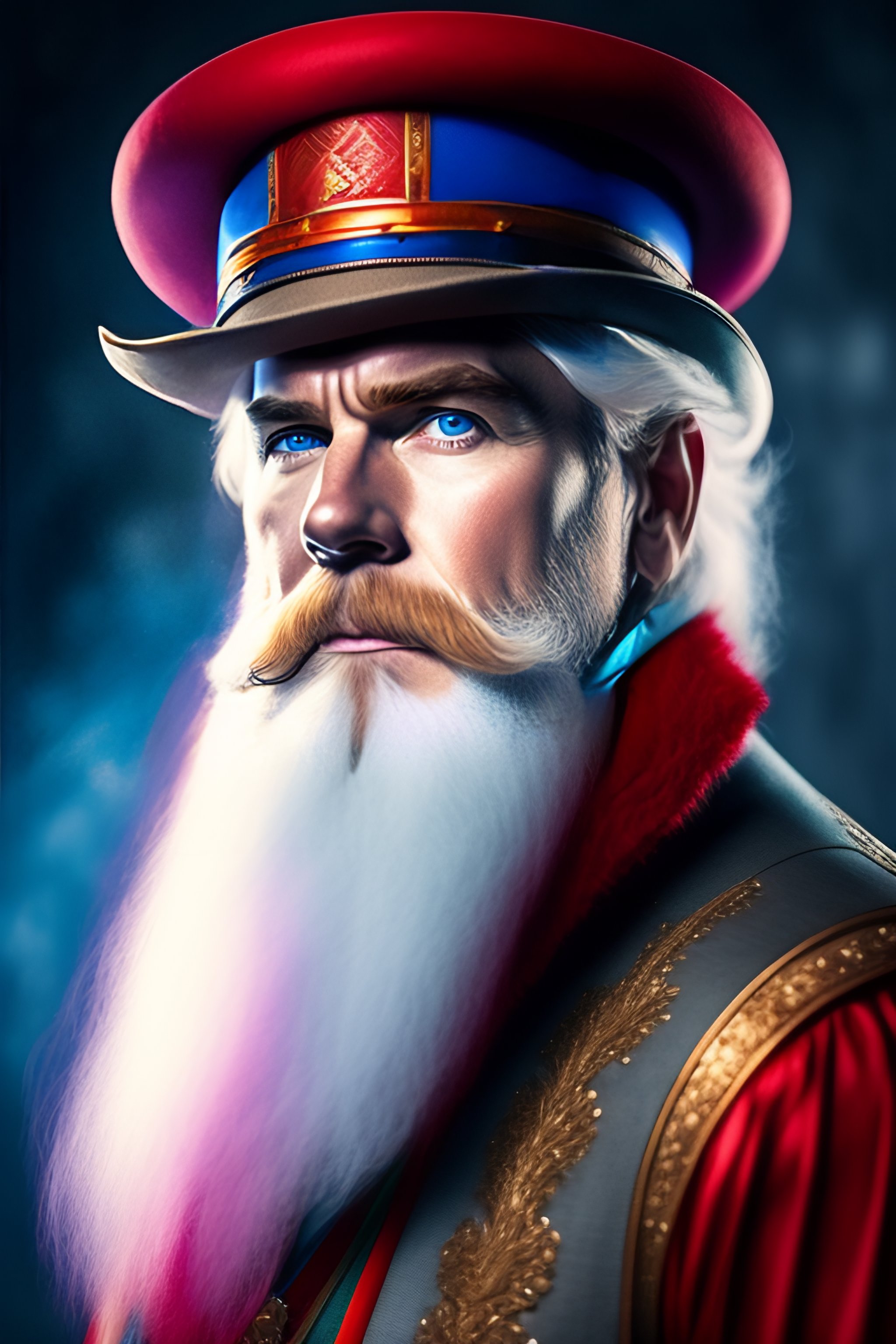 Lexica - Magician man, googles on head, blue armlets, red beard, white ...