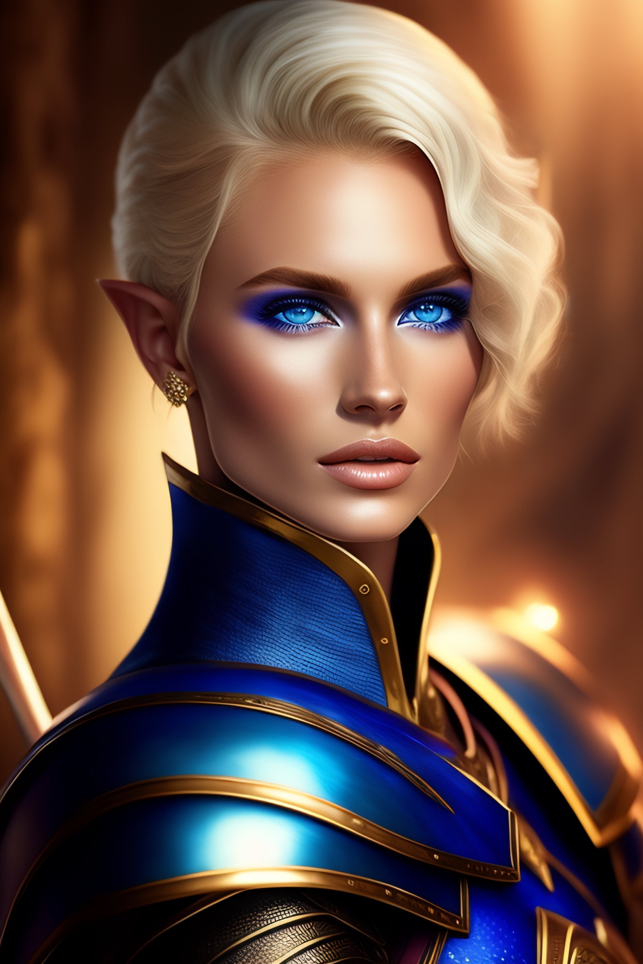 Lexica - Elf knight short blond hair blue eyes