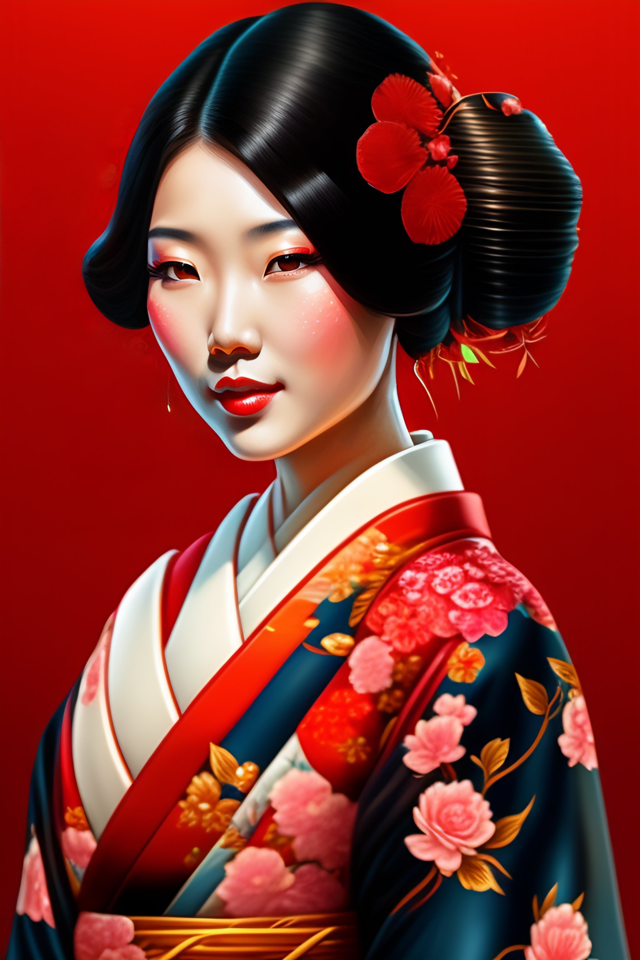 Lexica - Girl with red kimono geisha long hair intricate, elegant ...